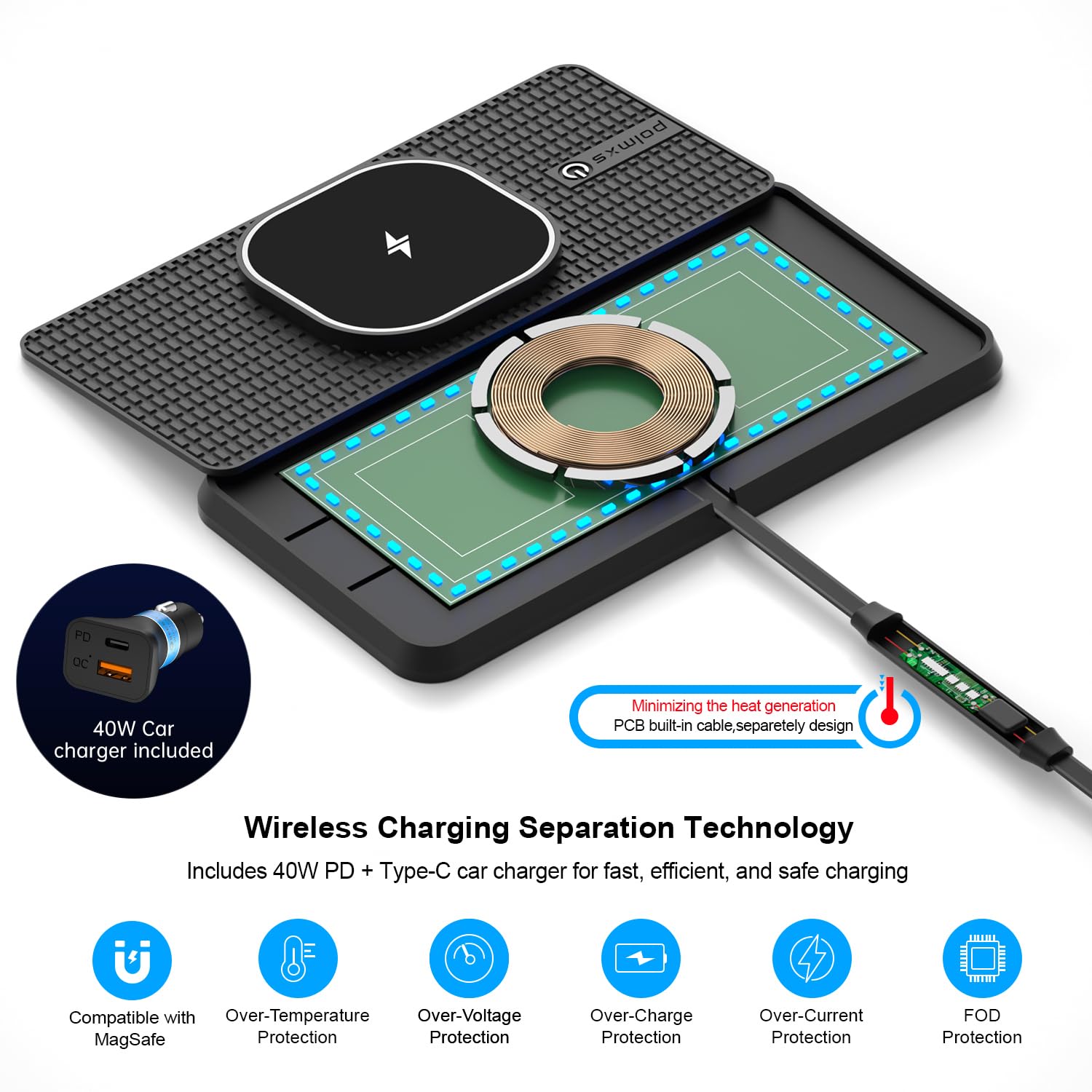 Caricatore Wireless Magnetico Per Auto Da 15W - Compatibile Con IPhone 15/14/13/12, Con Cavo Type-C Da 40W - Foto 3