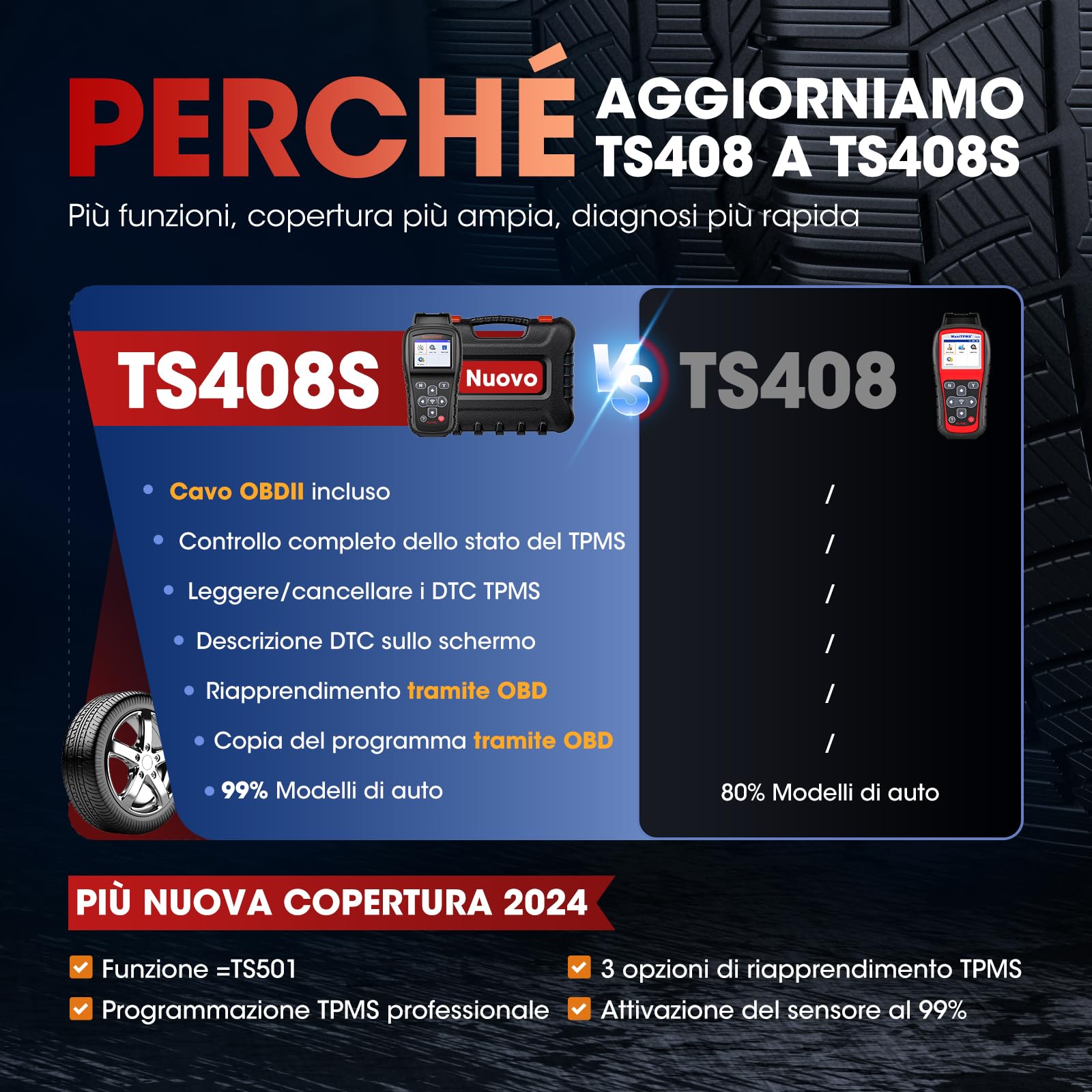 Autel MaxiTPMS TS408S Scanner di Programmazione OBD, Strumento di Apprendimento TPMS, Ritiro 99% OEM, Attivazione Sensore, Reset TPMS, Strumento di Programmazione TPMS，Aggiornamenti Gratuiti a Vita