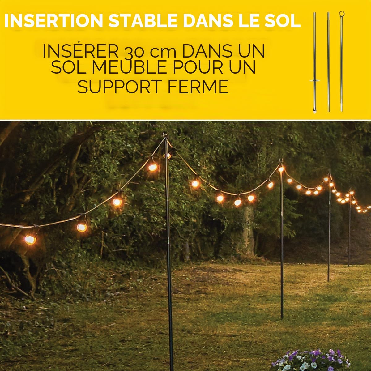 Poteaux de guirlande Festive Lights 1,5 m ou 2,4 m en acier métallique robuste pour lumières décoratives