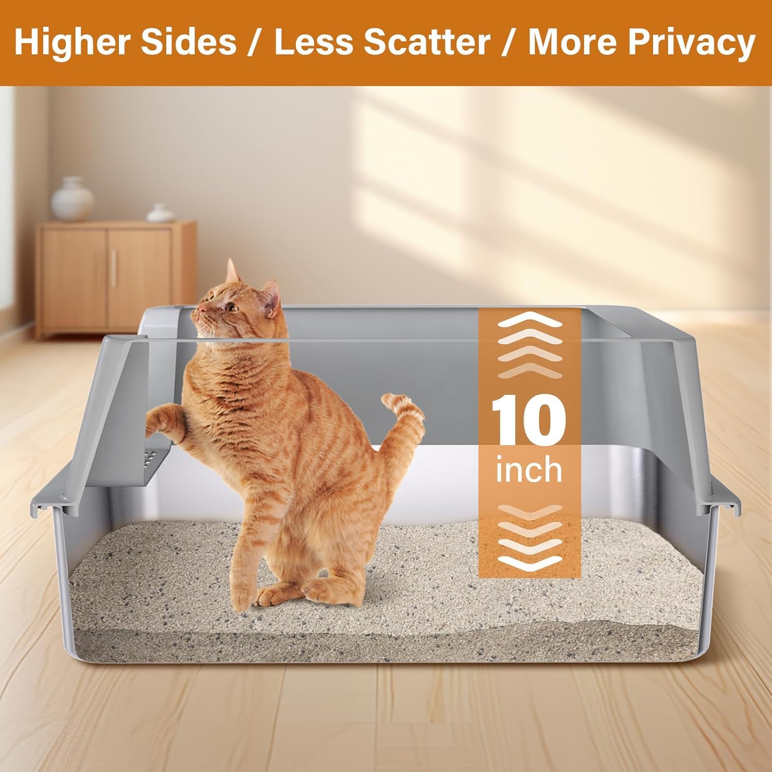 XL Stainless Steel Litter Box with Lid, Extra Large High Sided Metal Cat Litter Box with Mat and Scooper, Easy Clean, Non Stick & No Smell - image 5