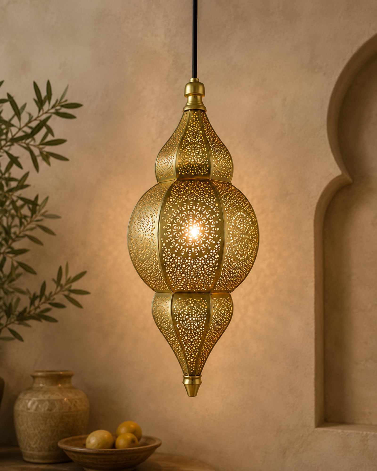 Homesake Pendent Light Moroccan Orb Gold | Hanging, Ceiling Light for Living Room and Bedroom | Jhumar Lighting for Living Room Decor Home Decor Items, Decorations for Home