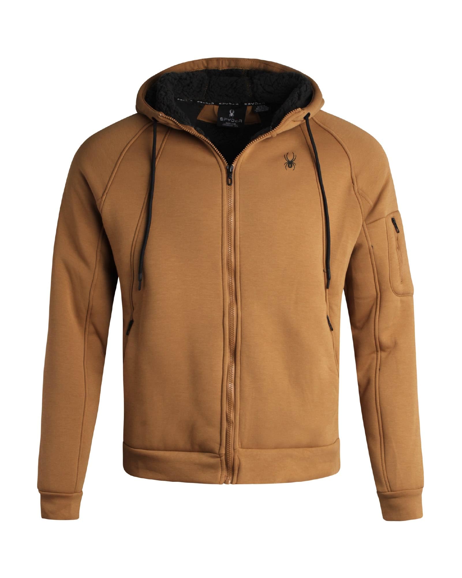 Spyder Mens Fleece Hoodie - Heavyweight Sherpa Lined Insulated Fleece Hoodies for Men - Warm Outerwear Mens Sherpa Jacket, Saddle, L