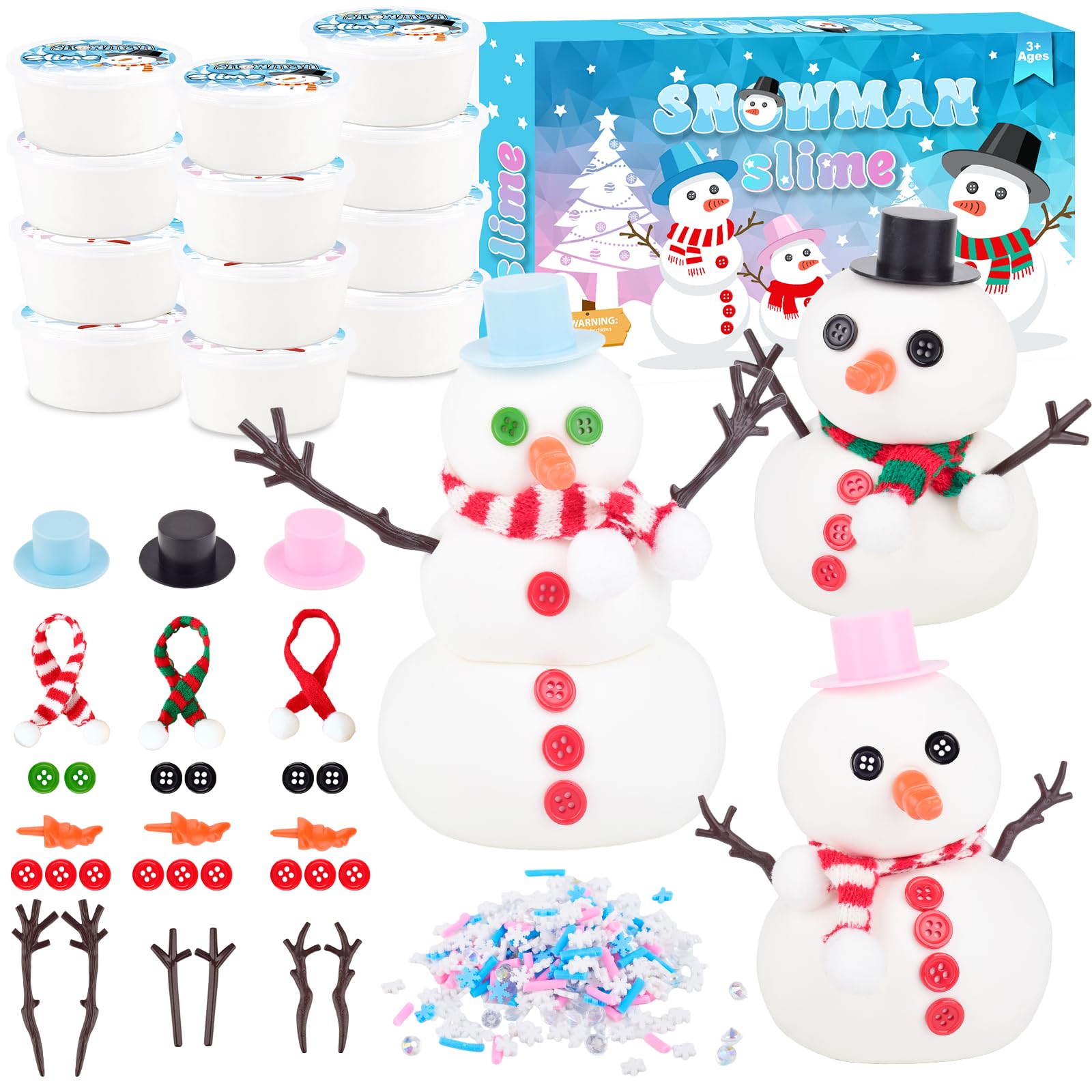 MERMAIDSLIME 12 Pack Build a Snowman Kit, Snowman Slime Crafts for Kids, Scented Butter Slime DIY Kit, Party Favor for Girls and Boys, Christmas Stocking Stuffers for Kids & Adults
