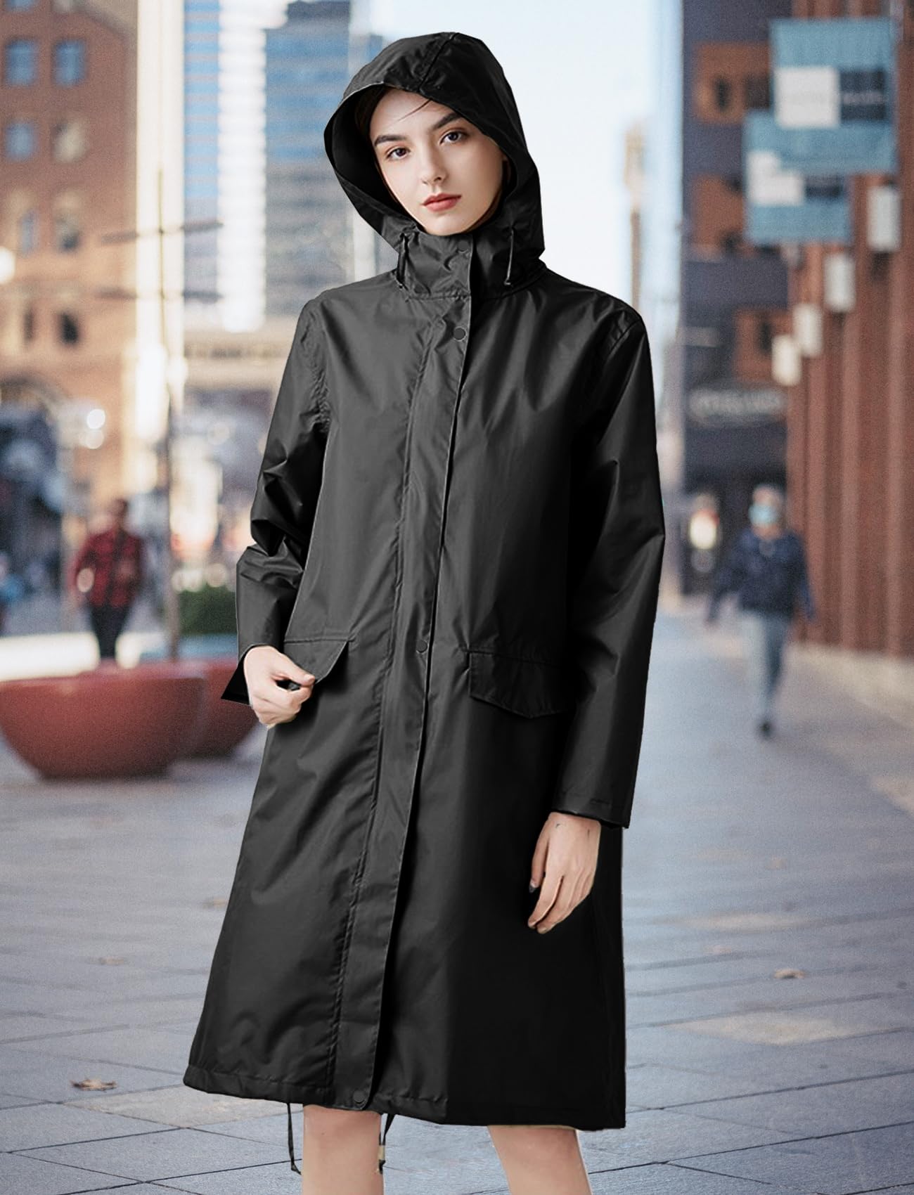 ANYOO Chubasquero Poncho de Lluvia con Capucha para Mujer, Impermeable Largo y Ligero para Aire Libre