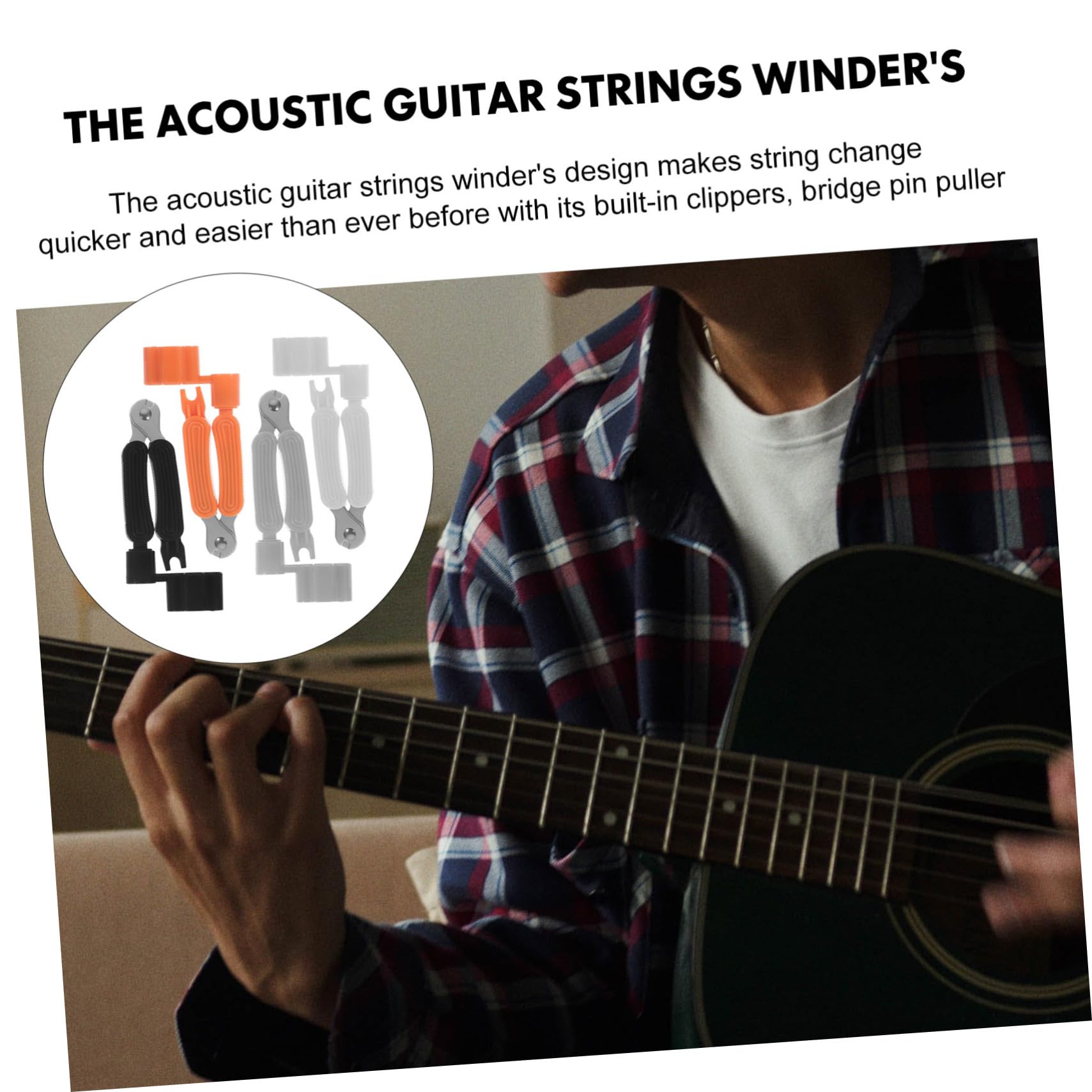 NULYLU Guitar String Winder Cutter Kit 4pcs String Remover Bridge Pin Puller Guitar Maintenance Tool String Clipper High-strength Metal Quick Easy String Change