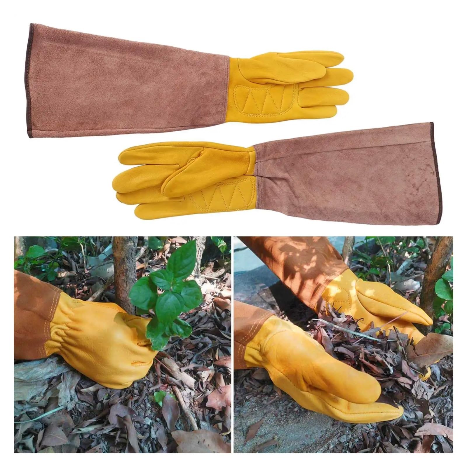 Gants de jardinage for la taille des rosiers, manchette en cuir PU jaune, taille M 45 cm