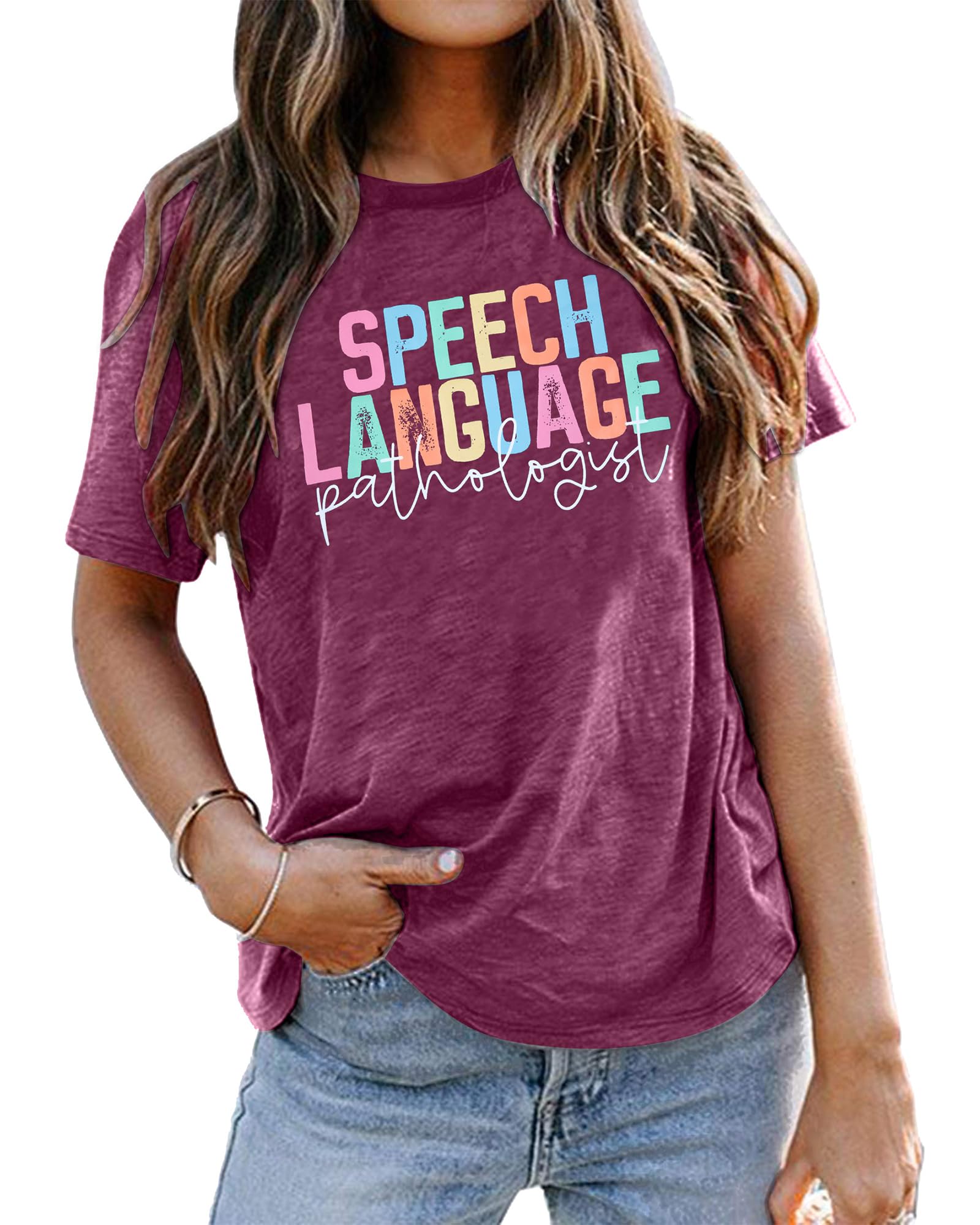 MAXIMGRSpeech Language Pathologist Shirt Women SLP T Shirt Speech Therapist Gift Shirts Casual Letter Print Tee Tops