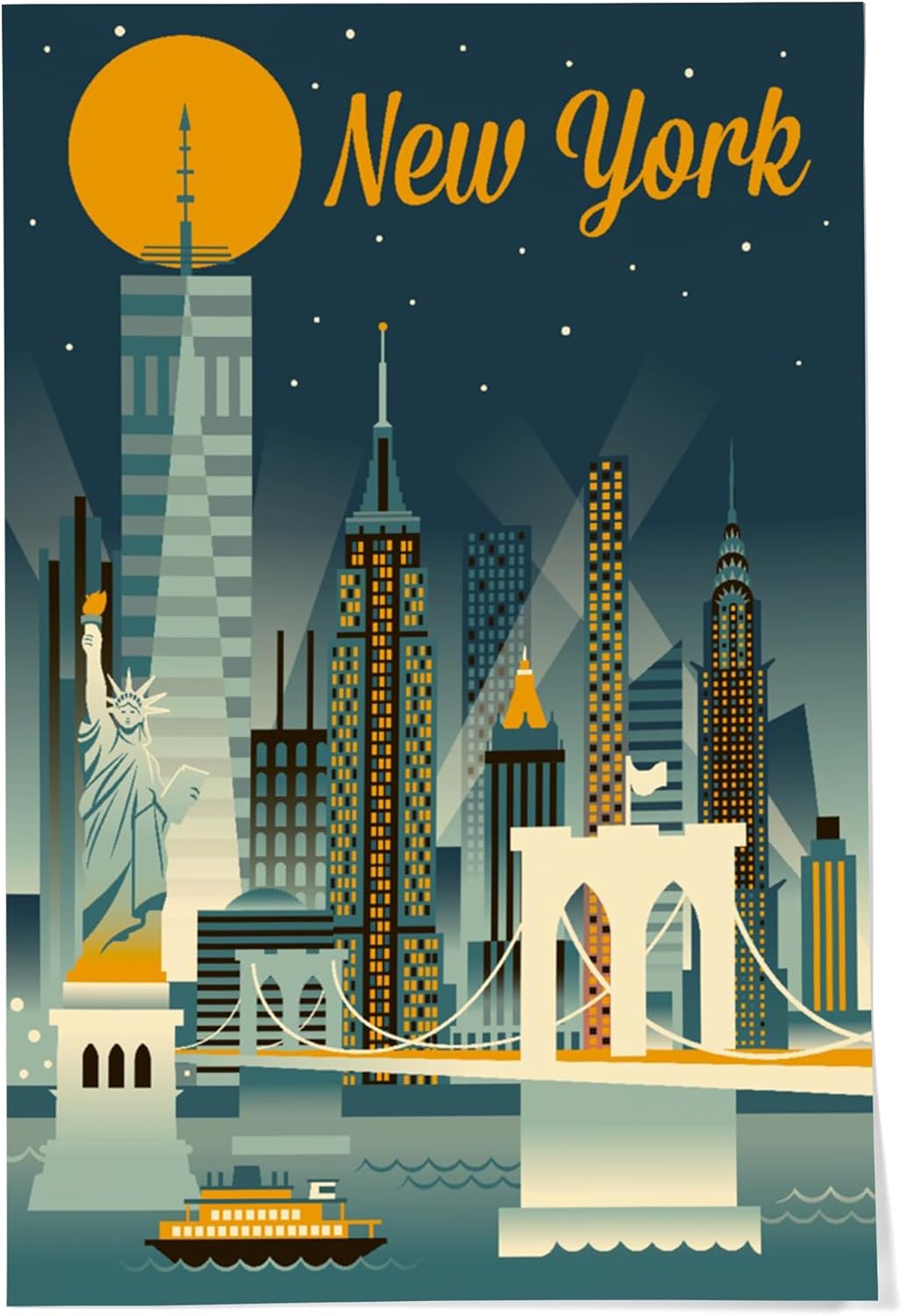 Lantern Press 24x36 Inch Giclee Art Print Wall Decor, New York City, Retro Skyline Series