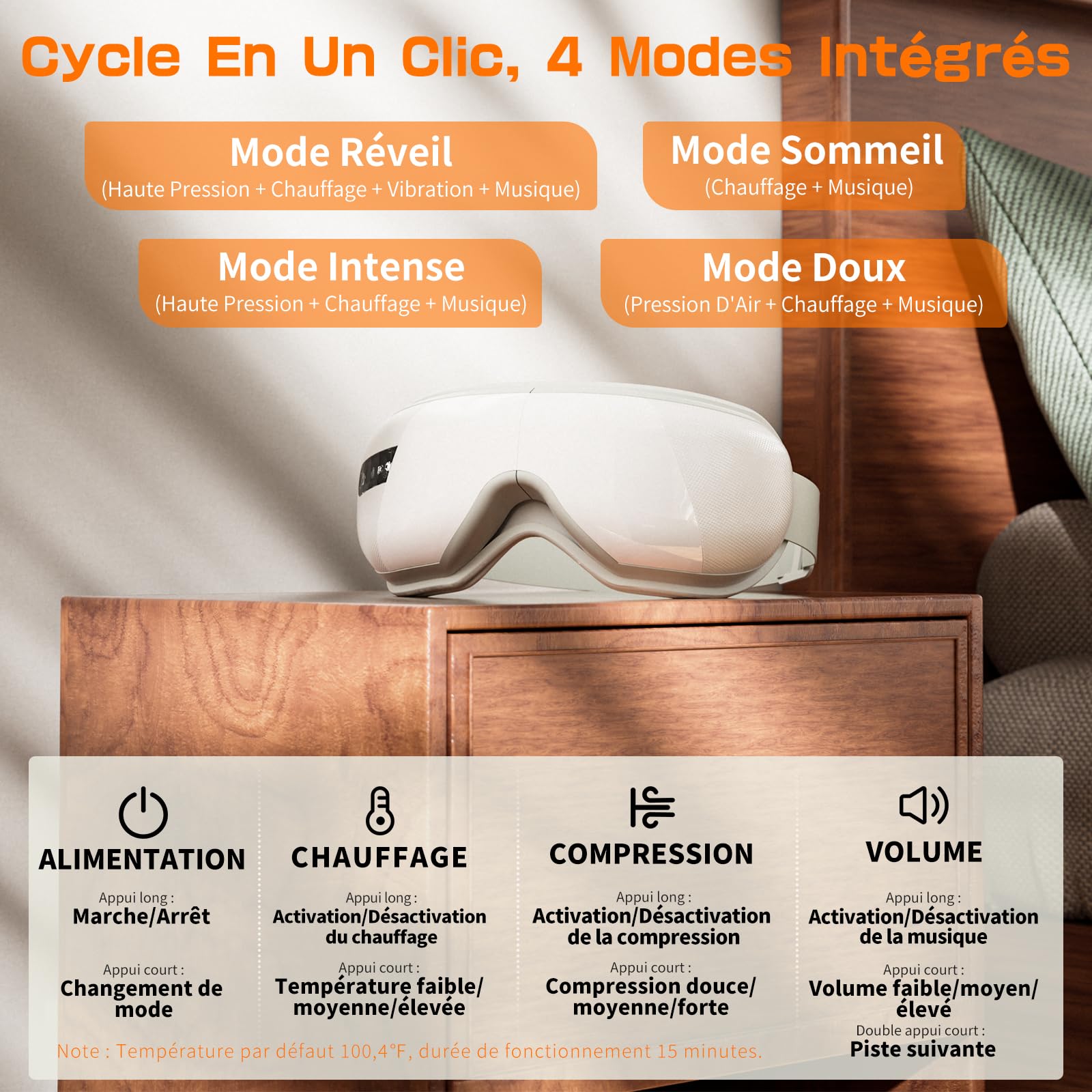 Masseur Oculaire avec Chaleur, Compression＆Musique, Masque Chauffant Yeux pour Soulager la Fatigue Oculaire et la Sécheresse Oculaire, Cadeau d'anniversaire pour Femme/Homme/Maman/Papa, Blanc