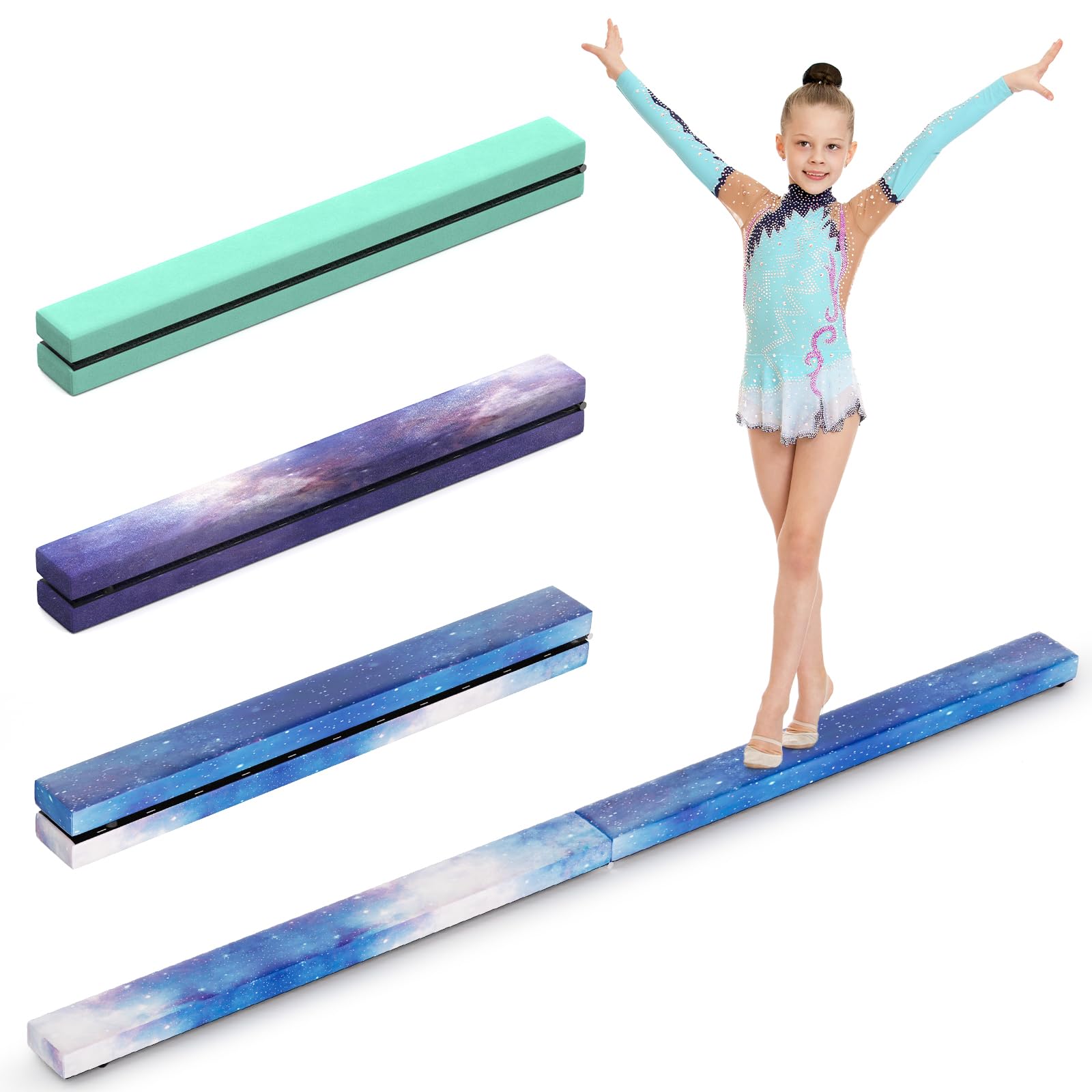 Poutre De Gymnastique Pliable 2,1 M Bleu Étoilé – Barre D'Équilibre Pour Filles, Entraînement Maison, Jusqu'à 100 Kg