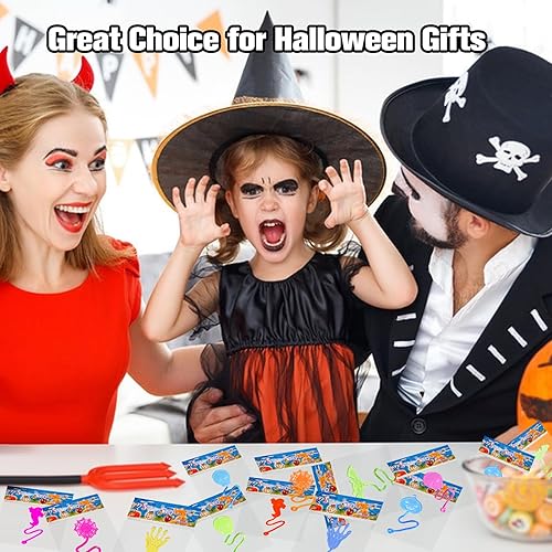 Miniatura 7 de 28 piezas de juguetes de manos adhesivas de Halloween para niños, cráneo, murciélago, fantasma, calabaza, juguetes elásticos para bolsas de regalos,