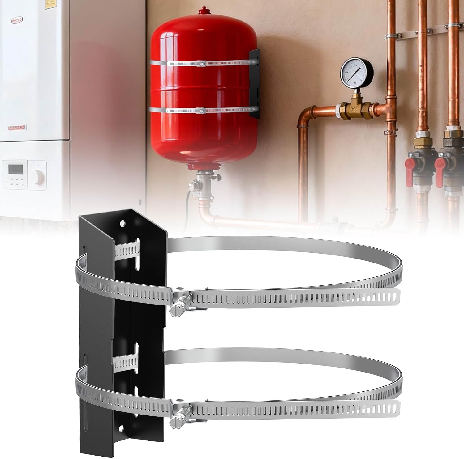Expansion Tank Mounting Bracket with 4 Earthquake Straps - for 1 to 5 Gallon Thermal Expansion Tanks,Hot Water Heater Accessory to 13" Diameter Tanks & 5lb Propane Tanks (2 Set)
