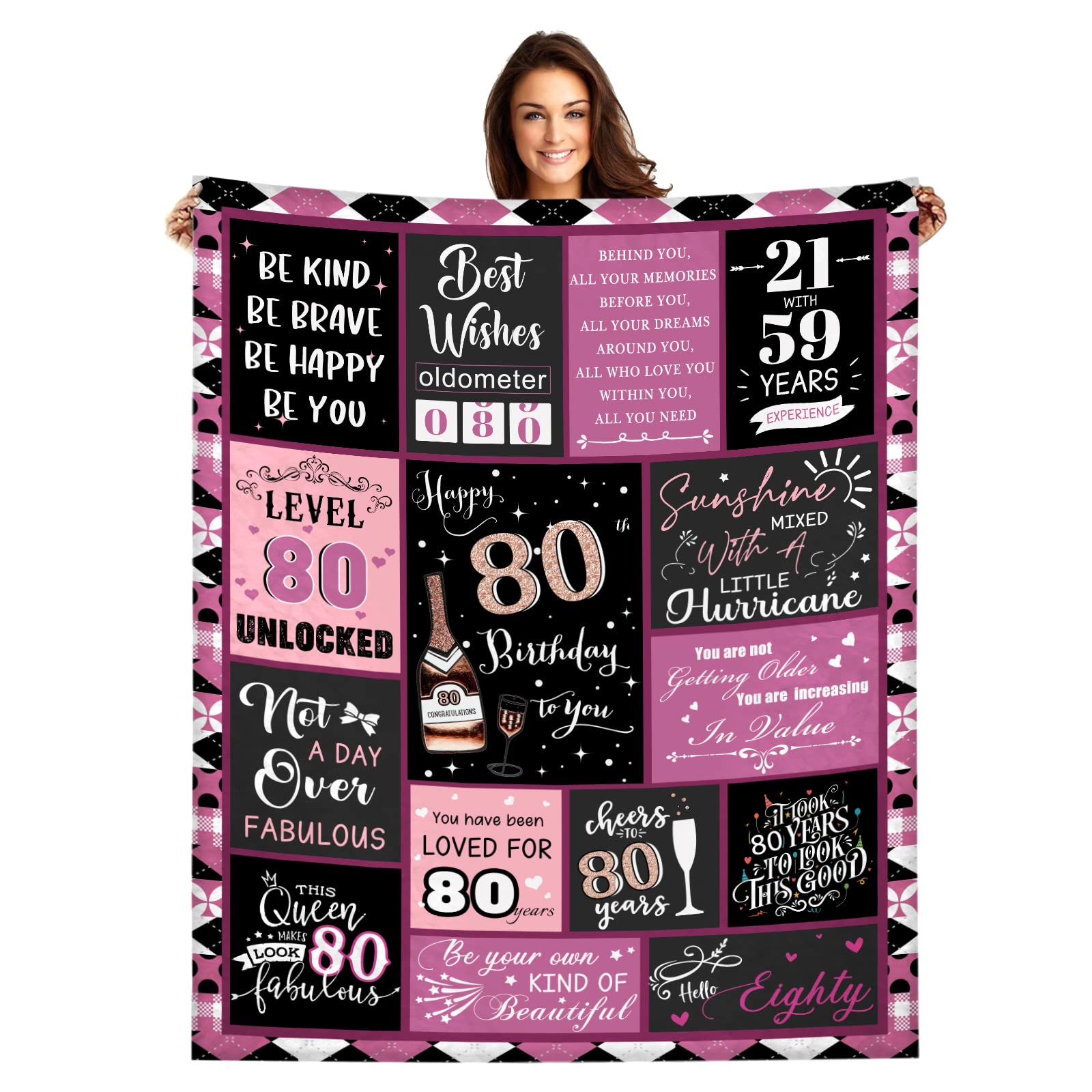 Tgruihm Women's 80 Year Old 80Th Birthday Gifts For Happy 80Th Birthday Blanket 1943, 80Th Birthday Decorations Throw Blanket 50"X60", Turning 80 Years Old Gifts Flannel Blanket For Mom Sister Friends
