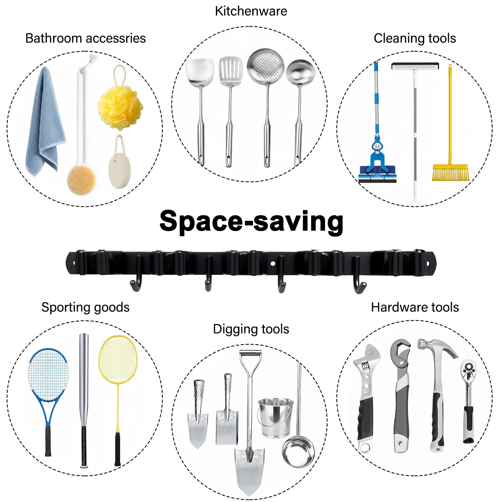 Zenitize Broom & Mop Wall Mount - 5 Racks & 4 Hooks -4 Zenitize Broom & Mop Wall Mount - 5 Racks & 4 Hooks -4