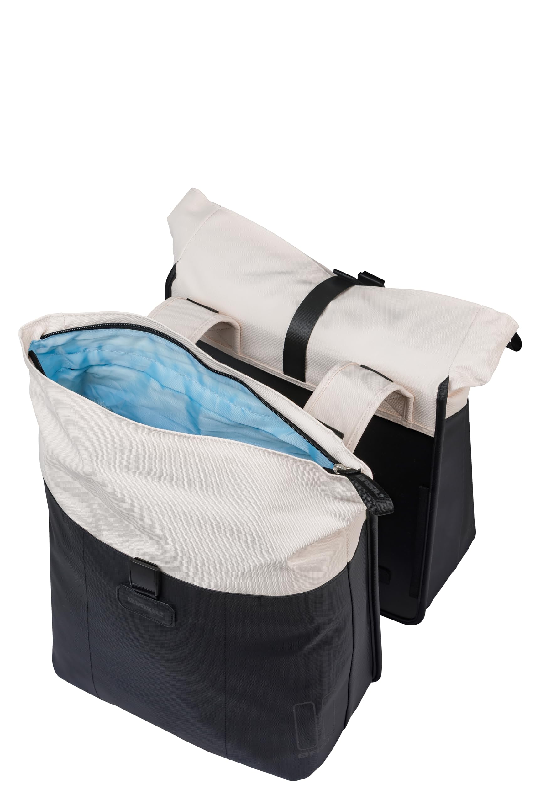 Basil Vive - Double Sacoche de vélo - Étanche - 28-35 l - Réfléchissante - en matériau recyclé - 30 x 14 x 38 cm - Blanc/Noir