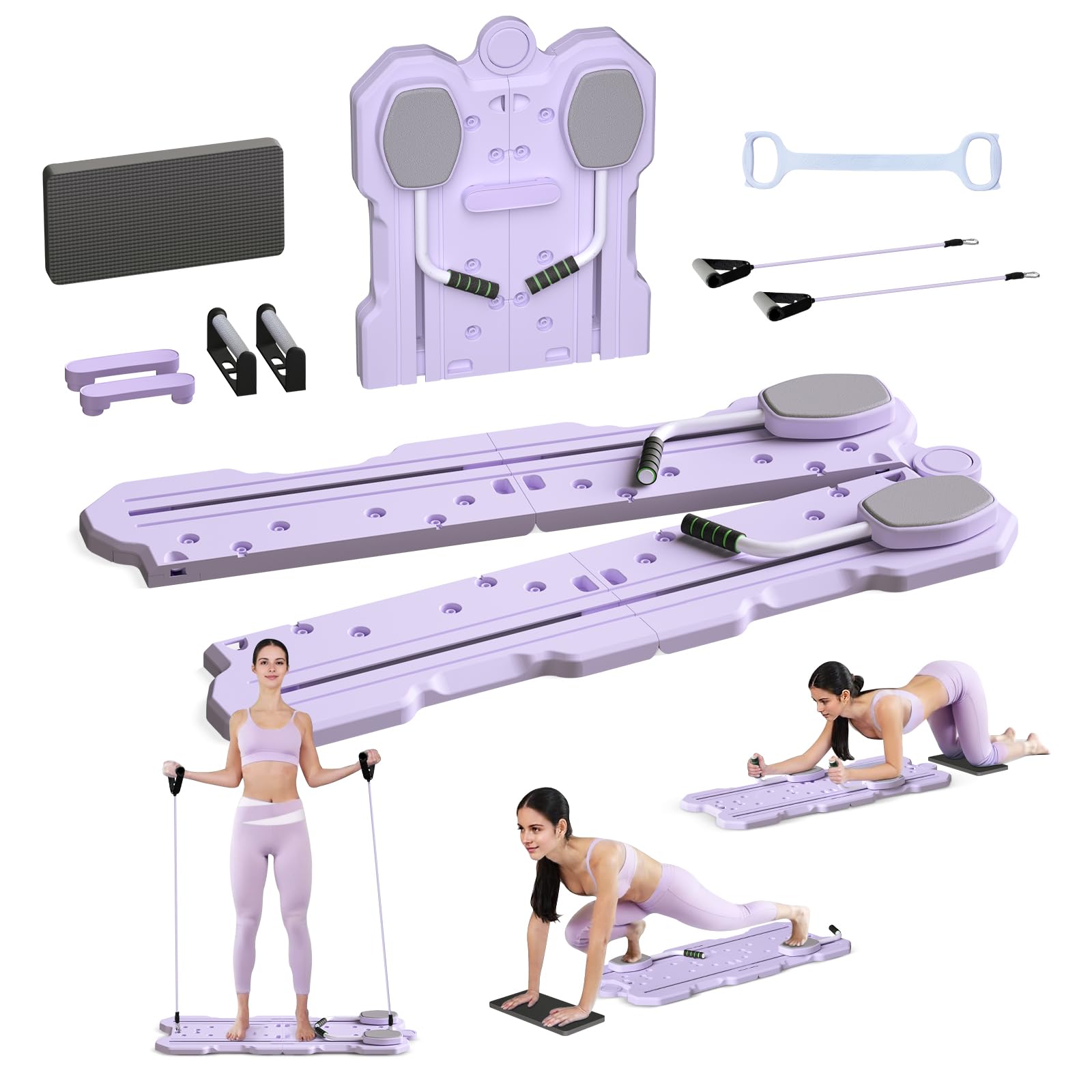 Attrezzatura Pilates Reformer pieghevole,6 in 1 Pilates Board, Palestra Multifunzione con Ab Roller,Bande di resistenza con maniglie per la palestra di casa,Regalo fitness per le donne
