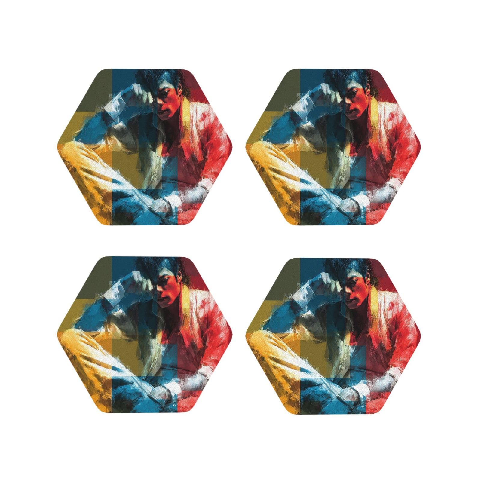 Coasters Set of 4 Round Leather Coaster Quick-Dry Drink Michael Jackson Coasters for Desk Absorbent Mugs Pads Tabletop Protection Pad Heat Resistant Coffee Cup Mat for Kitchen Bar