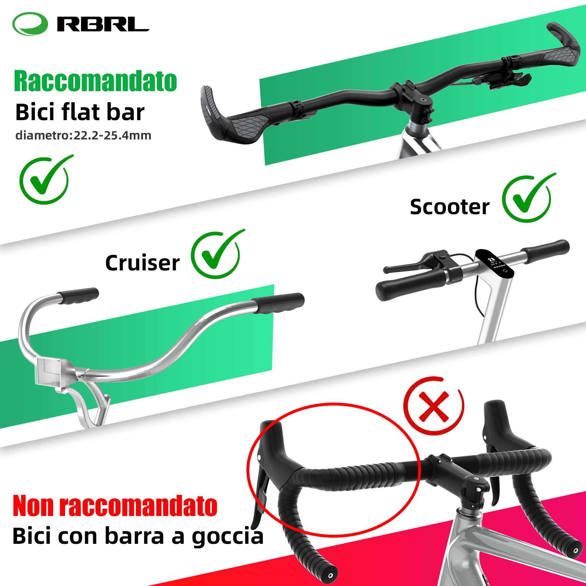 RBRL Specchio da bicicletta per manubrio ProVision in lega di alluminio, infrangibile e durevole, girevole a 360° e pieghevole, per bicicletta elettrica e scooter (a sinistra)