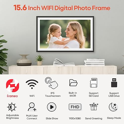 Miniatura 6 de BIGASUO Marco de fotos digital Frameo 15.6 pulgadas WiFi marcos de fotos electrónicos grandes con 64 GB de memoria 1920 x 1080 IPS FHD pantalla