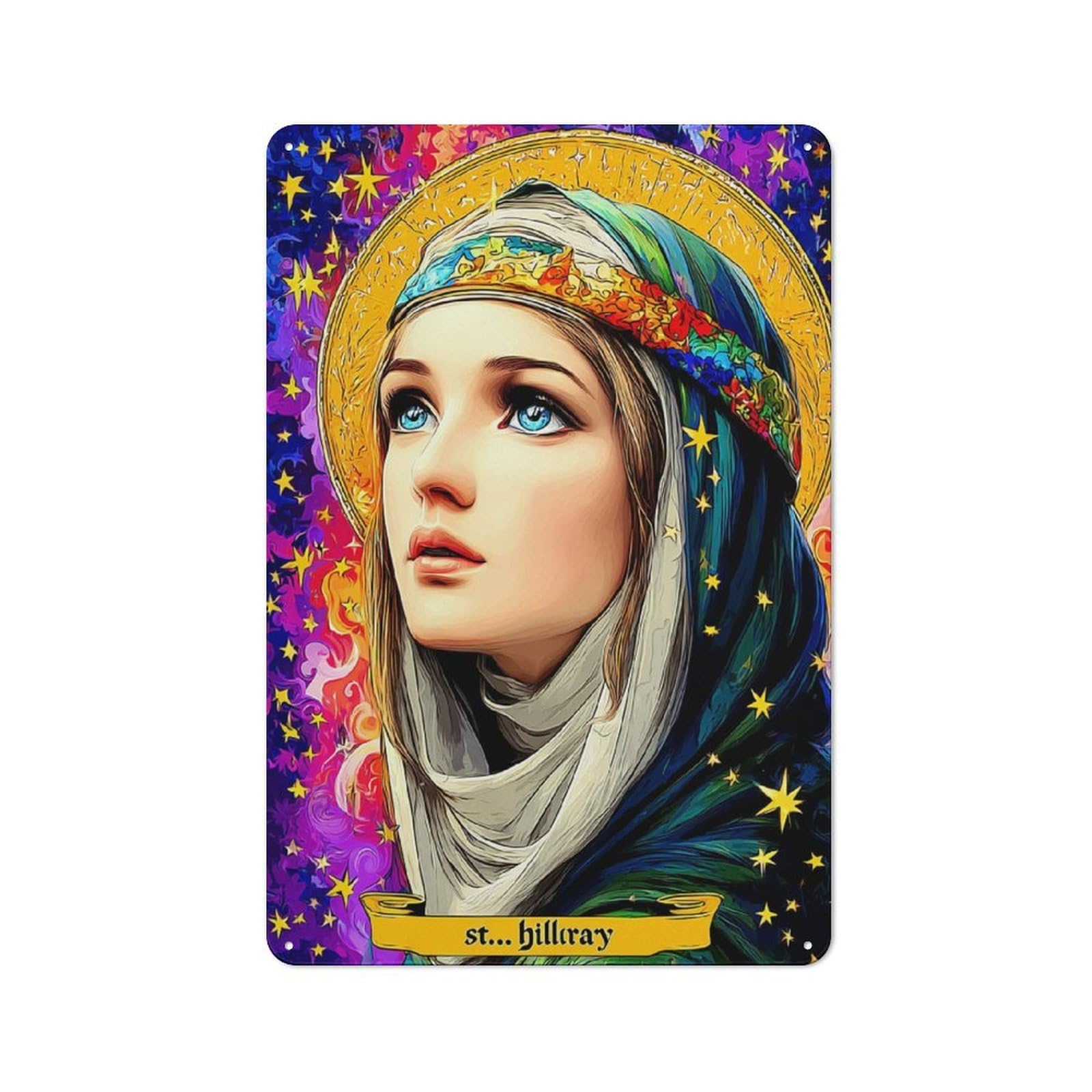 Junmoney Colorful Saint Portrait With Halo Farmhouse Metal Sign 30X20cm, Barn Style Rustic Kitchen Decor For Cottage, Kitchen, Hallway Or Breakfast Nook