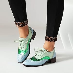 Amazon.com | SHEMEE Women's Chunky Low Heels Oxfords Saddle