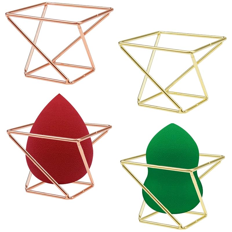 Aswewamt Suporte para Esponja de Maquiagem em Aço Carbono, Dourado e Rose Gold, Pacote com 4