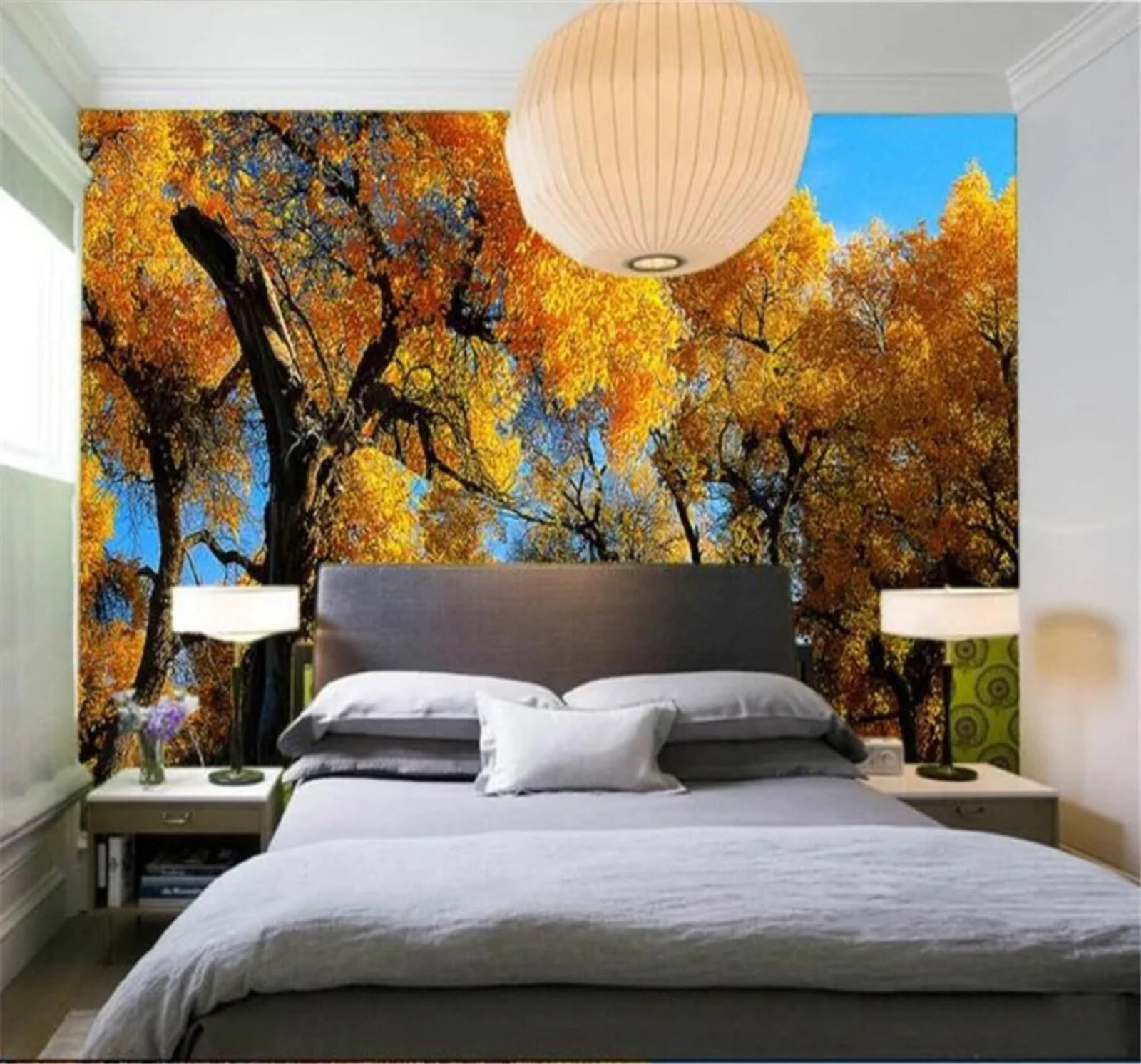 Tzxztt Aesthetic Autumn Golden Forest Landscape Modern 3D Wallpaper Premium Textured Silk Neutral Tones Material Ideal for Living Room Bedroom-250cm×170cm
