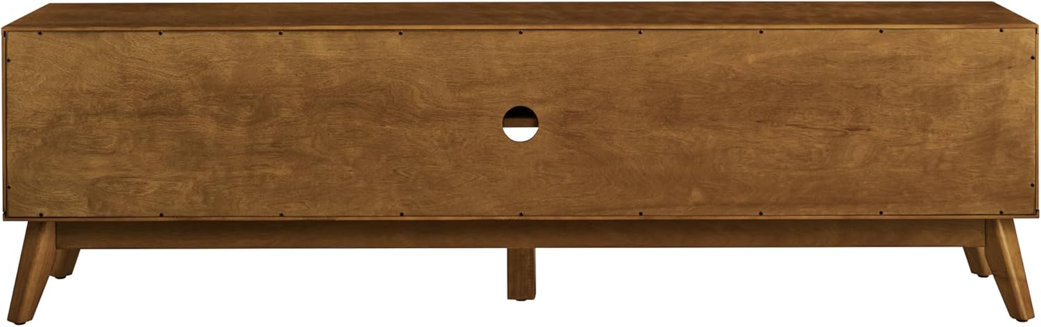 Ball & Cast 68" Mid Century Modern TV Stand for TVs up to 75", Media Console with Rattan Sliding Doors, Open Shelves & Solid Wood Legs, Entertainment Center for Living Room,Bedroom,Light Walnut