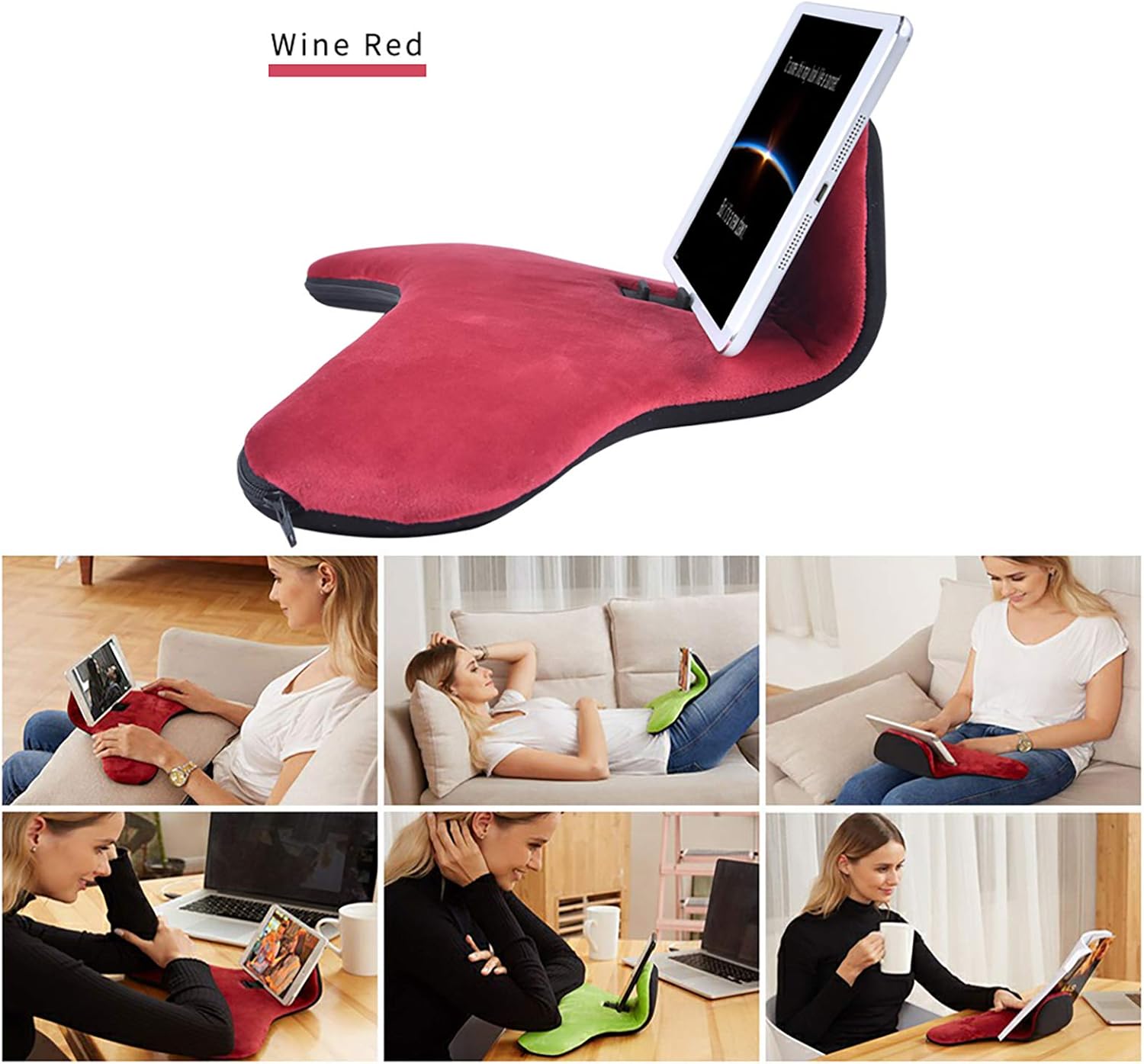 Pillow Cushion Multi-Angle Soft Tablet&Phone Stands, Pad Pillow Holders with Adjustable Angle Control for Pad Air, Pad Mini, Pad Pro, iPhones, Tablets, eReaders, and More (Wine Red)