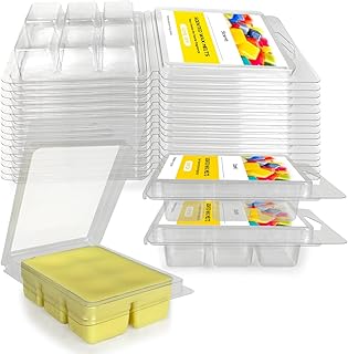 100 Packs Wax Melt Molds, 6 Cavity Clear Empty Plastic Wax Melt Containers for Wickless Tarts Candles