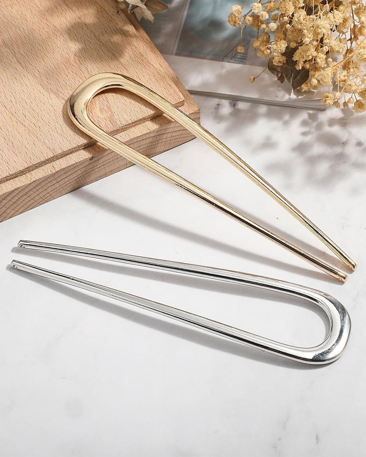Confezione da 2 fermagli per capelli per chignon francese grandi in metallo a forma di U, per acconciature da donna e ragazza, adatti per lauree, cerimonie, occasioni raffinate