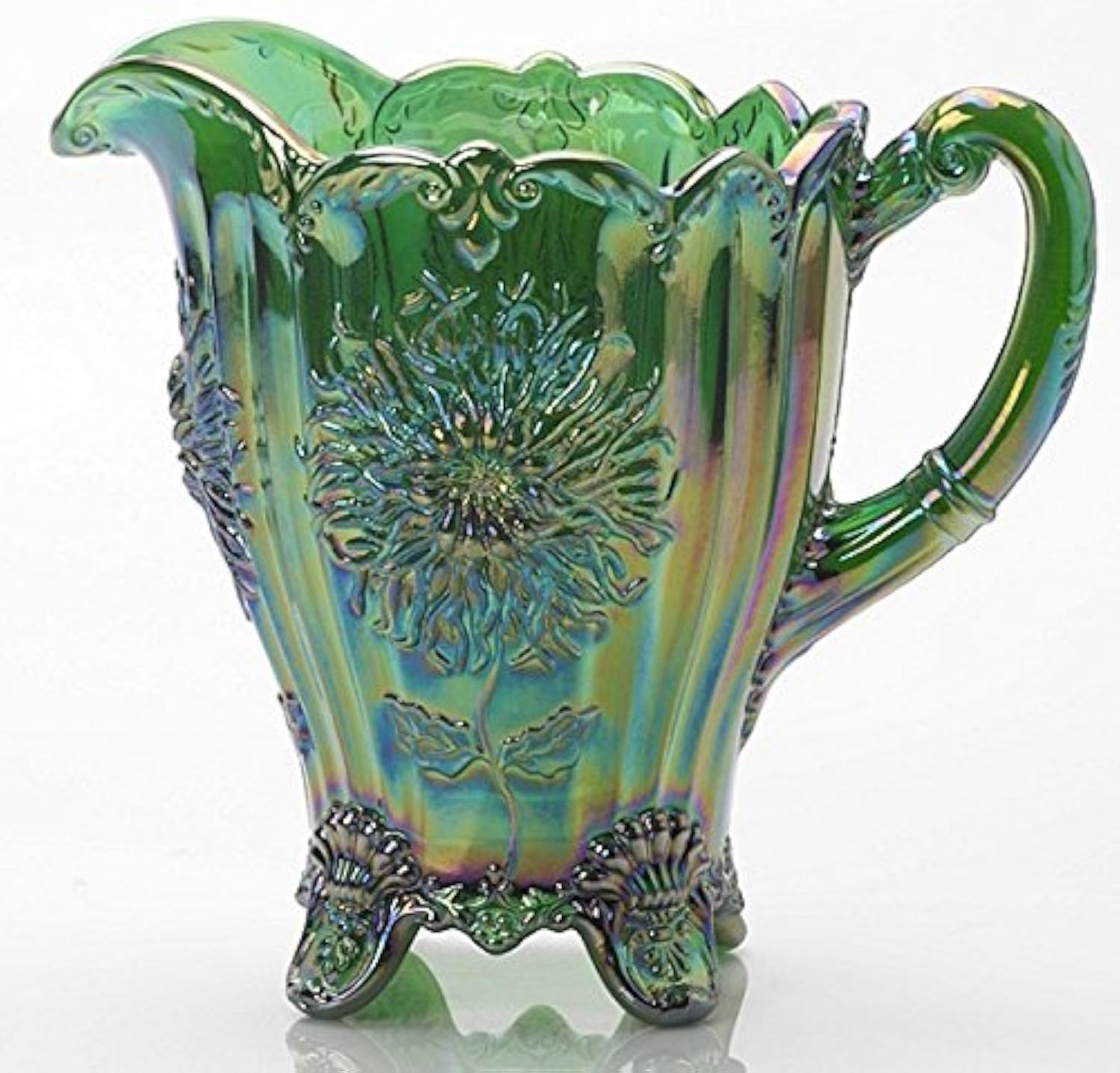 Water Pitcher - Dahlia Pattern - American Made - Mosser Glass USA (Hunter Green Carnival)