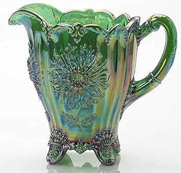 Water Pitcher - Dahlia Pattern - American Made - Mosser Glass USA Hunter Green Carnival