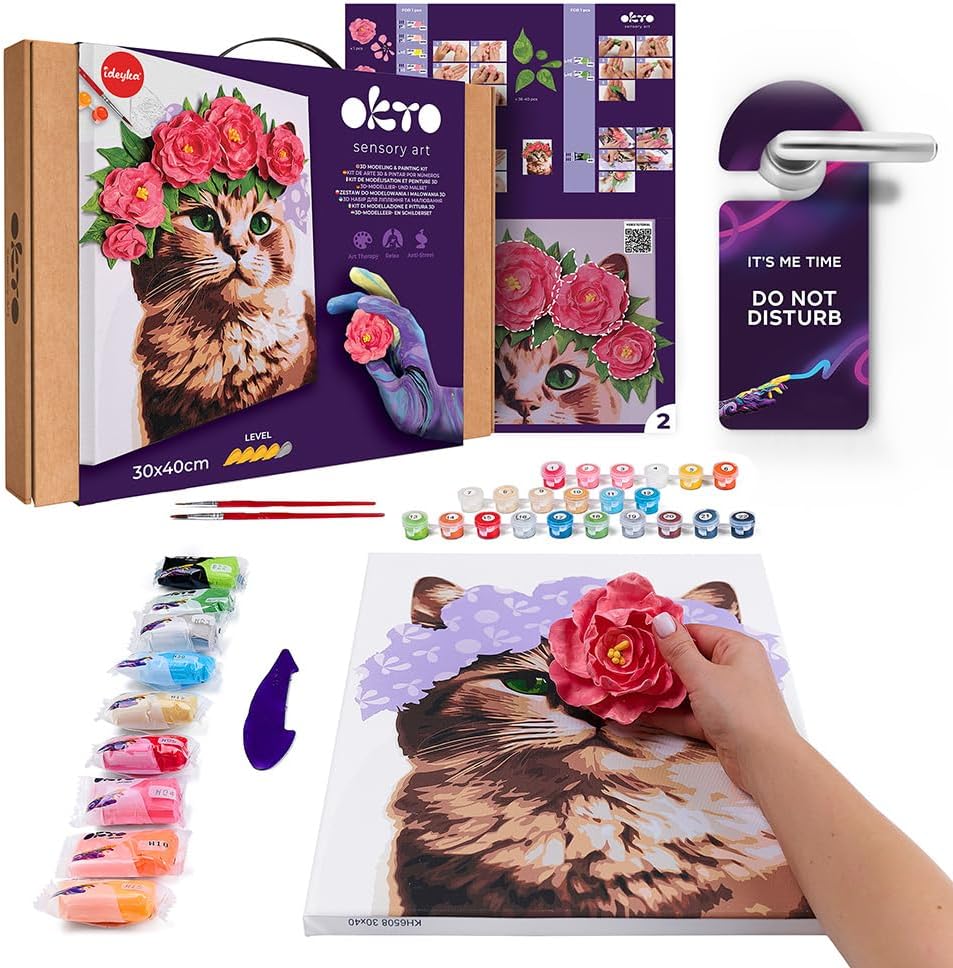 OKTO Art Kit A Cat in a Flower Crown | Arts & Crafts DIY Painting with Modeling Claу | Claу Kit for Painting | Painting Kits for Adults for Home Decoration Claу for Adults