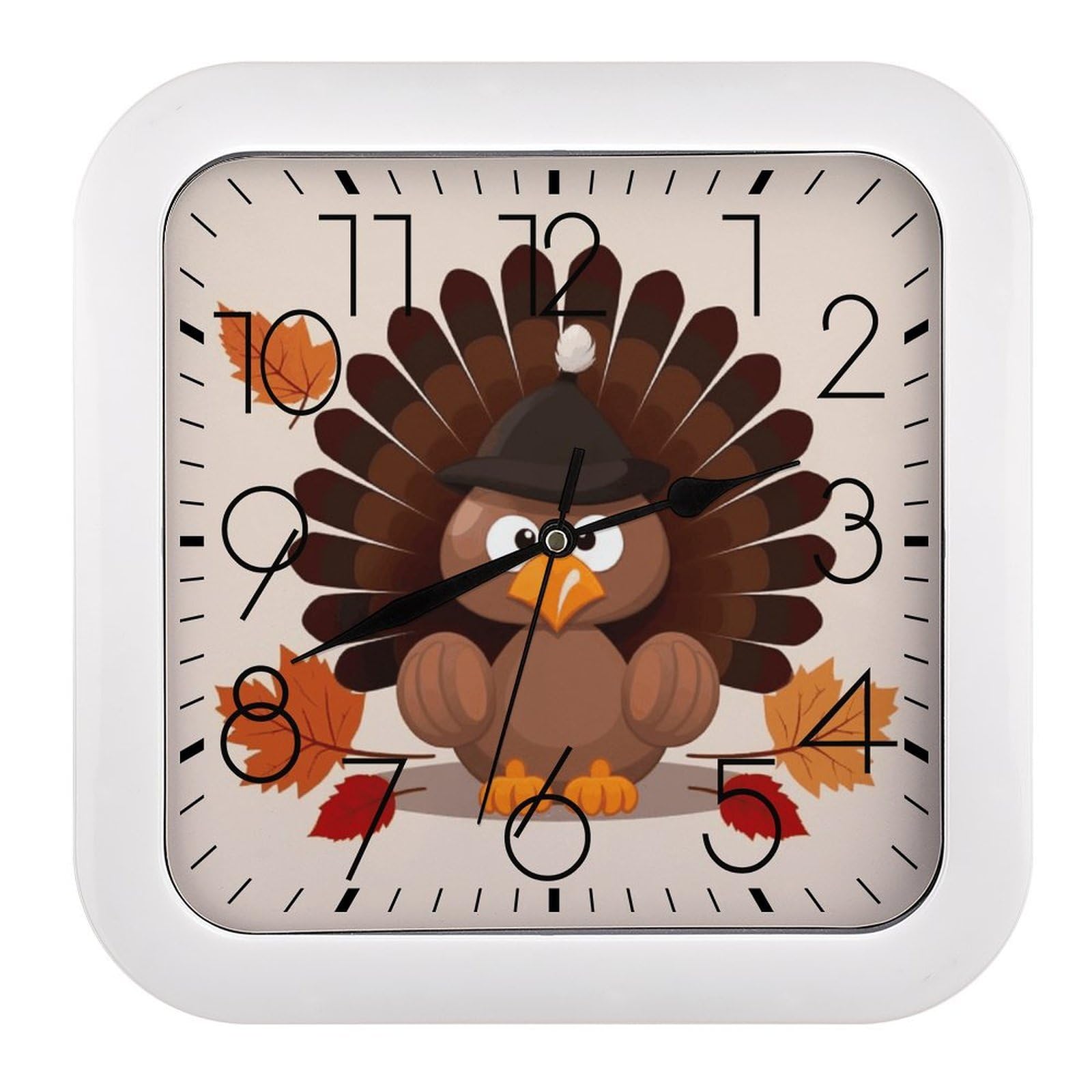 LZQPOEAS Maple Leaf Dark Brown Turkey Square Wall Clock, 10.2 Inch Battery Operated Silent Non-Ticking Wall Clock, Square Analog Decorative Clock for Home Wall Art, Living Room, Bedroom, and Office