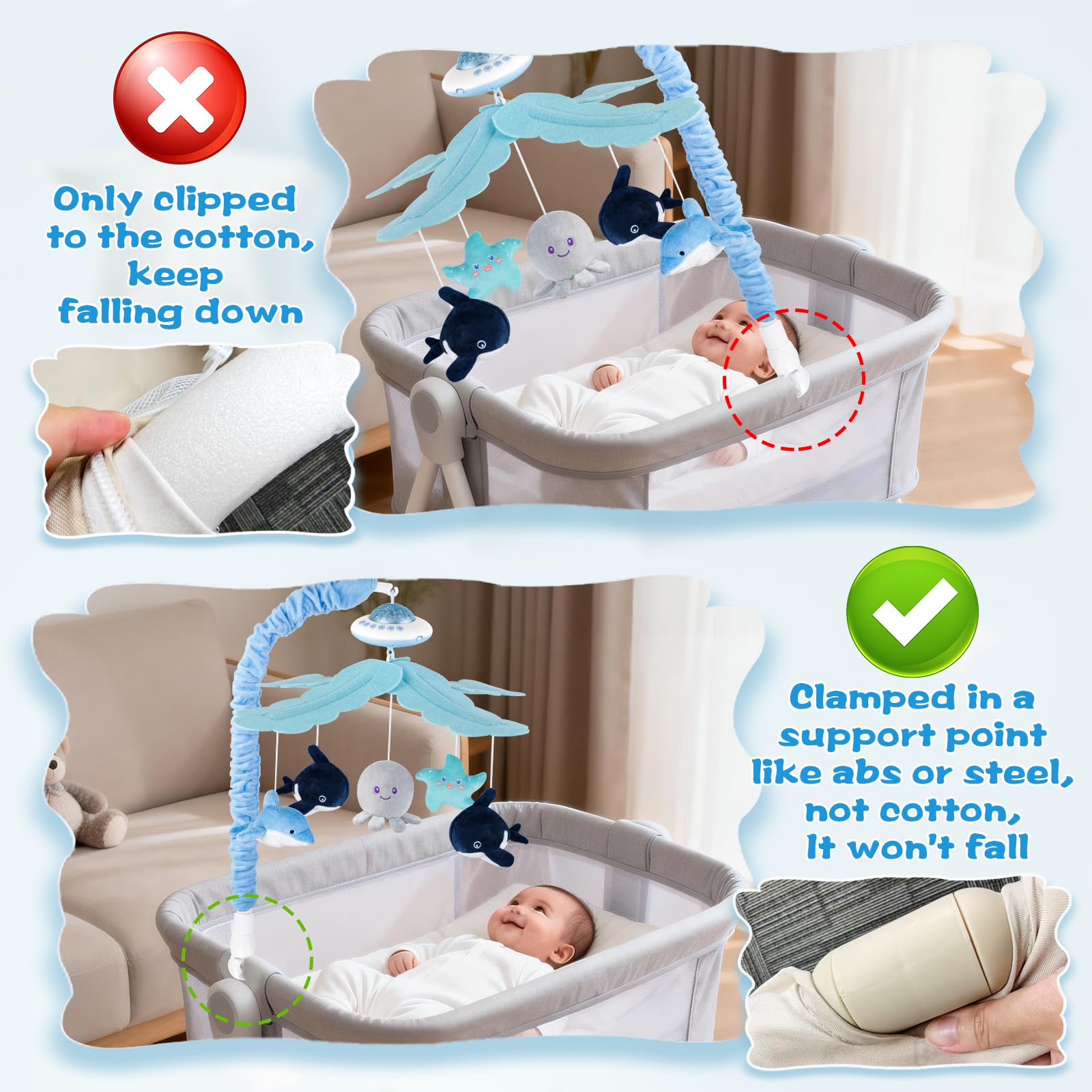VZO Baby Mobile Babybett, Mobile Baby mit Musik und Projektion, Mobile Wickeltisch Baby Mobiles für Bett, Spieluhr Baby Mädchen Junge, Baby Spielzeug 0 3 6 9 12 Monate Blau