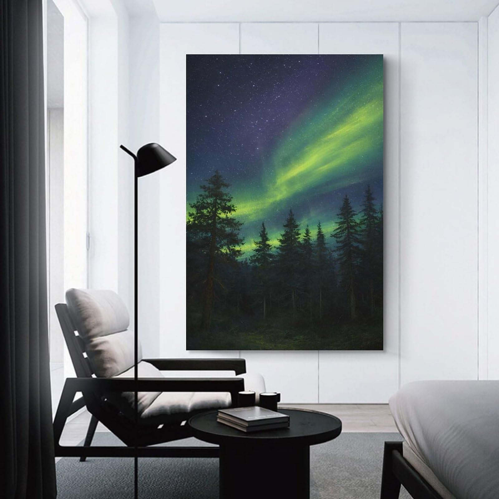 Junmoney Room Decor Wall Art Aurora Borealis over A Forest, 24x36inch(60x90cm), for Workspace Walls, Study Corners Or Bedrooms, A Smart Decor Choice for Study Walls