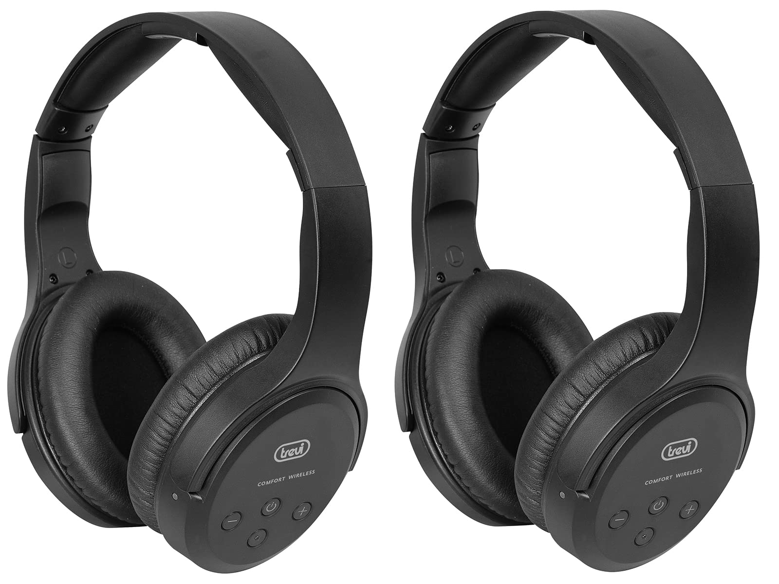 Trevi FRS 1580 TW Set di 2 Cuffie TV Wireless Senza Fili, Portata Fino a 30 Metri, Ideali per TV e Impianti Stereo, Ingresso Ottico, Batteria Ricaricabile, Alimentatore Base e Cavo Ottico in Dotazione