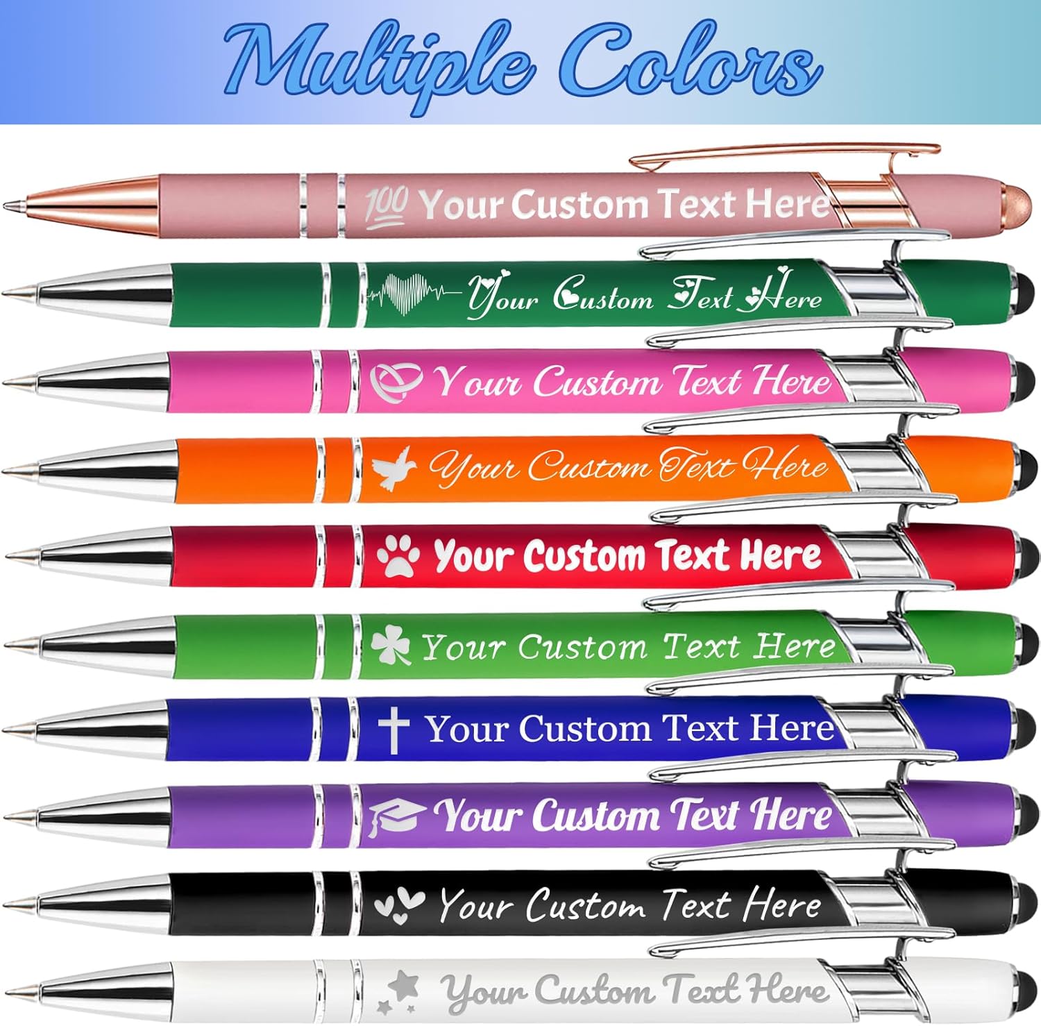 Personalized Custom Pens, Engraved with Logo Text, 0.5 mm Ballpoint Pens, Gift for Men Women Office School Business Promotion, Rose Gold, 24PCS