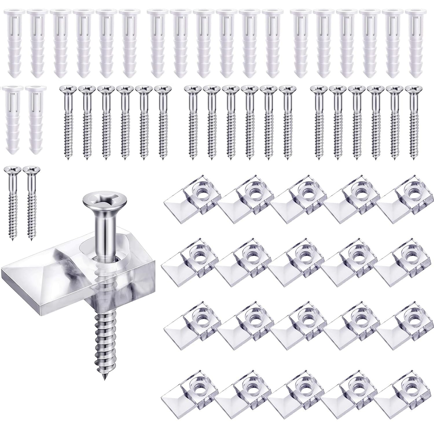 Serplex® Mirror Holder Clips Kit 20 Sets, Clear Plastic Glass
