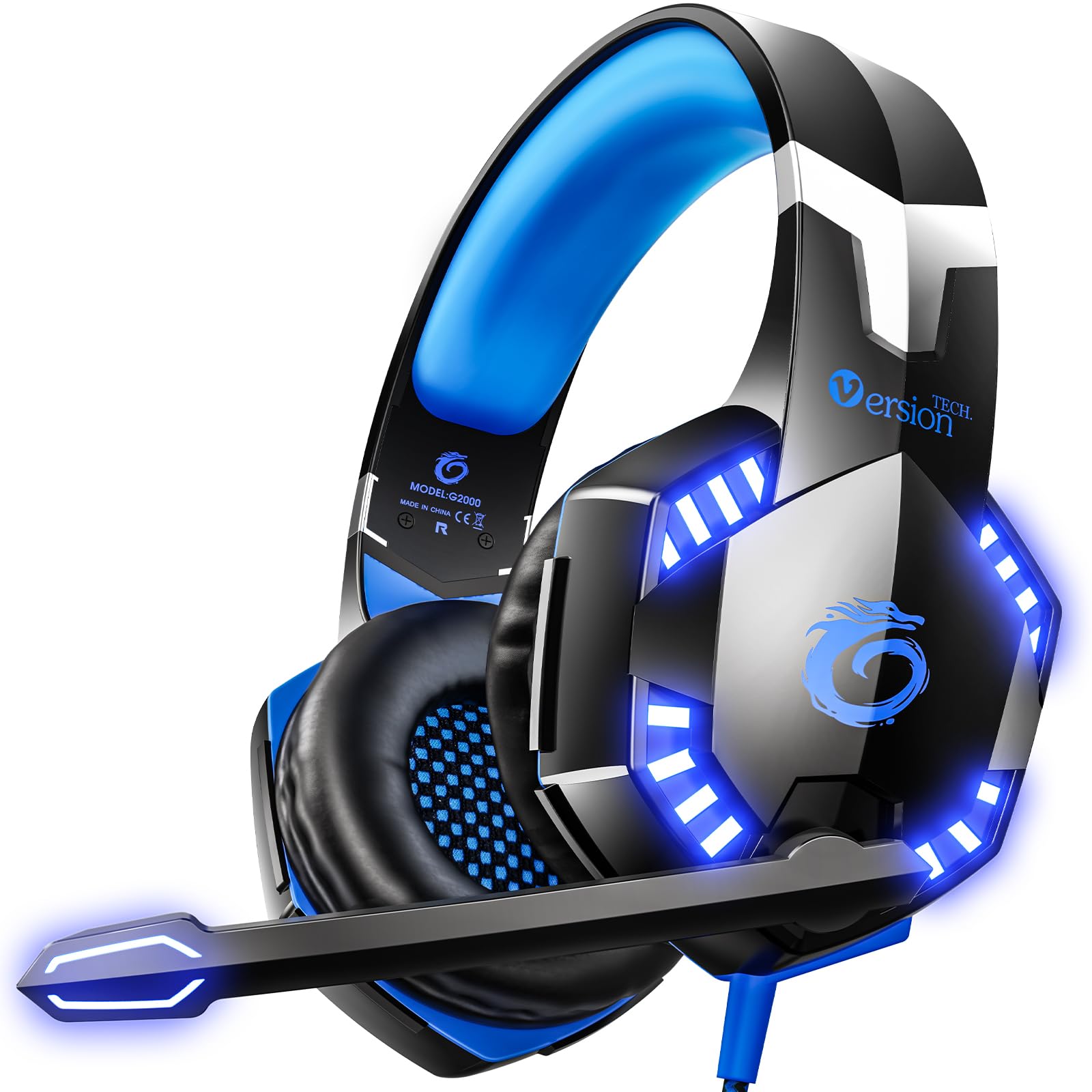 [Latest Version Gaming Headset For PS4] VersionTech KOTION EACH G2000 USB 3.5mm Game Gaming Headphone Headset Earphone Headband with Mic Stereo Bass LED Light for PS4 PC Computer Laptop Mobile Phones - Blue-image-43