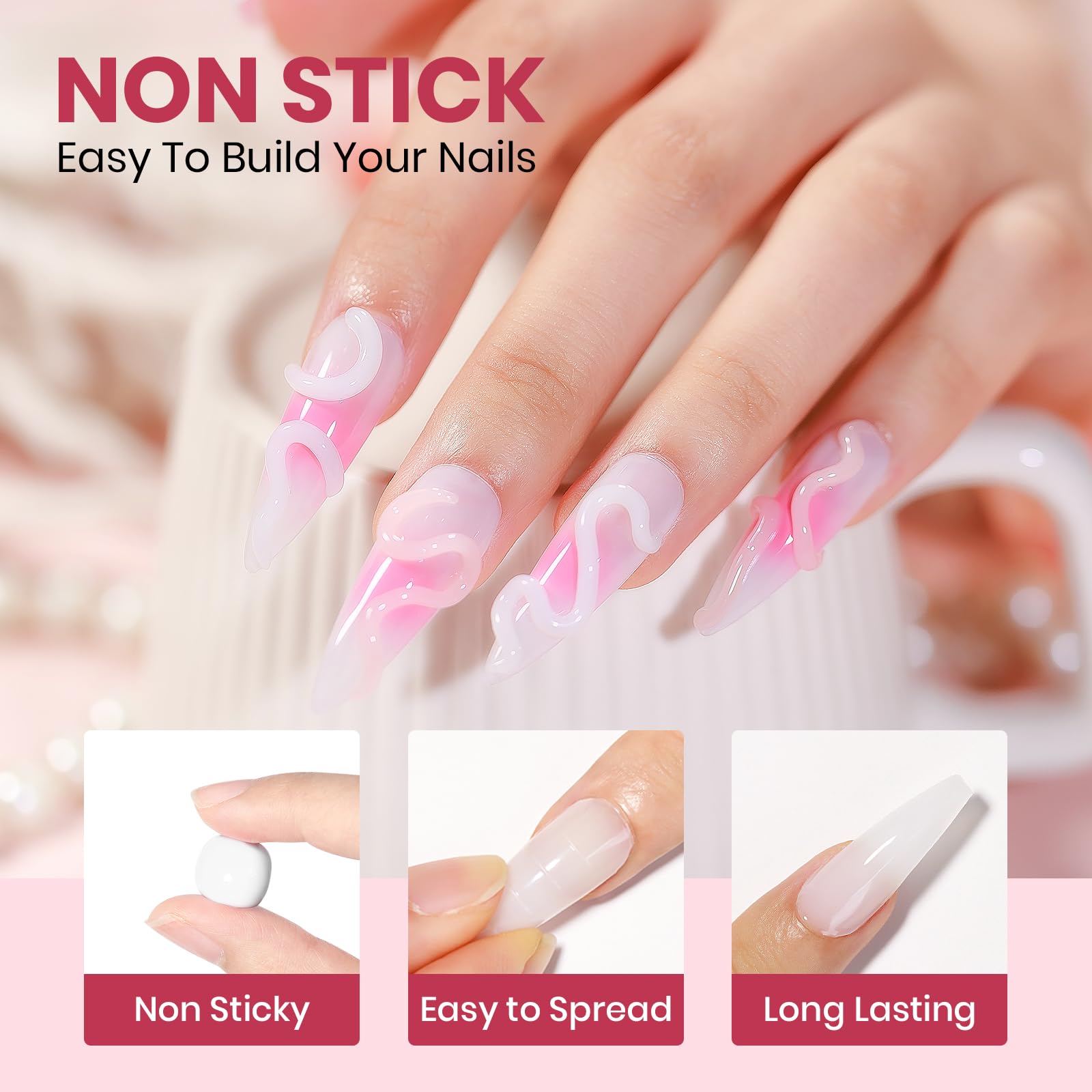 SUPWEE Żel 3D Nail Art, nieprzywierający żel do przedłużania paznokci Solid Builder Gel | Żel do rzeźbienia 3D Wielofunkcyjna rzeźba Nail Art do paznokci DIY & Salon Biały Nude 14 g