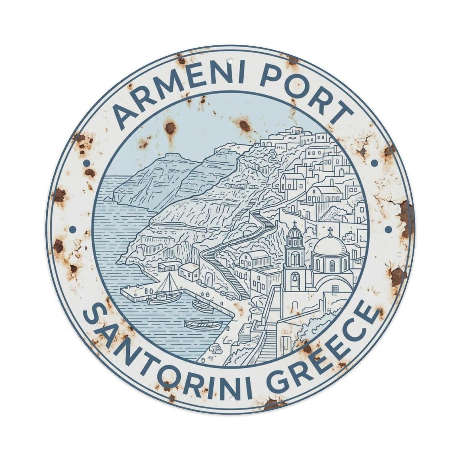 Fqnyr Style Metal Tin Sign Vintage Travel Armeni Santorini Port