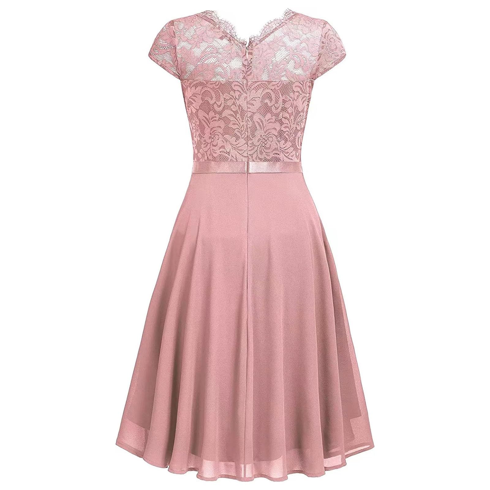 Kleid Hochzeitsgast Damen Festliche Damen Elegant Kurzarm Abendkleider Elegant mit Rundhals Chiffon Abendkleid Spitze Rüschen Cocktailkleid Für Hochzeit Abschlusskleid A-Linien-Abendkleid