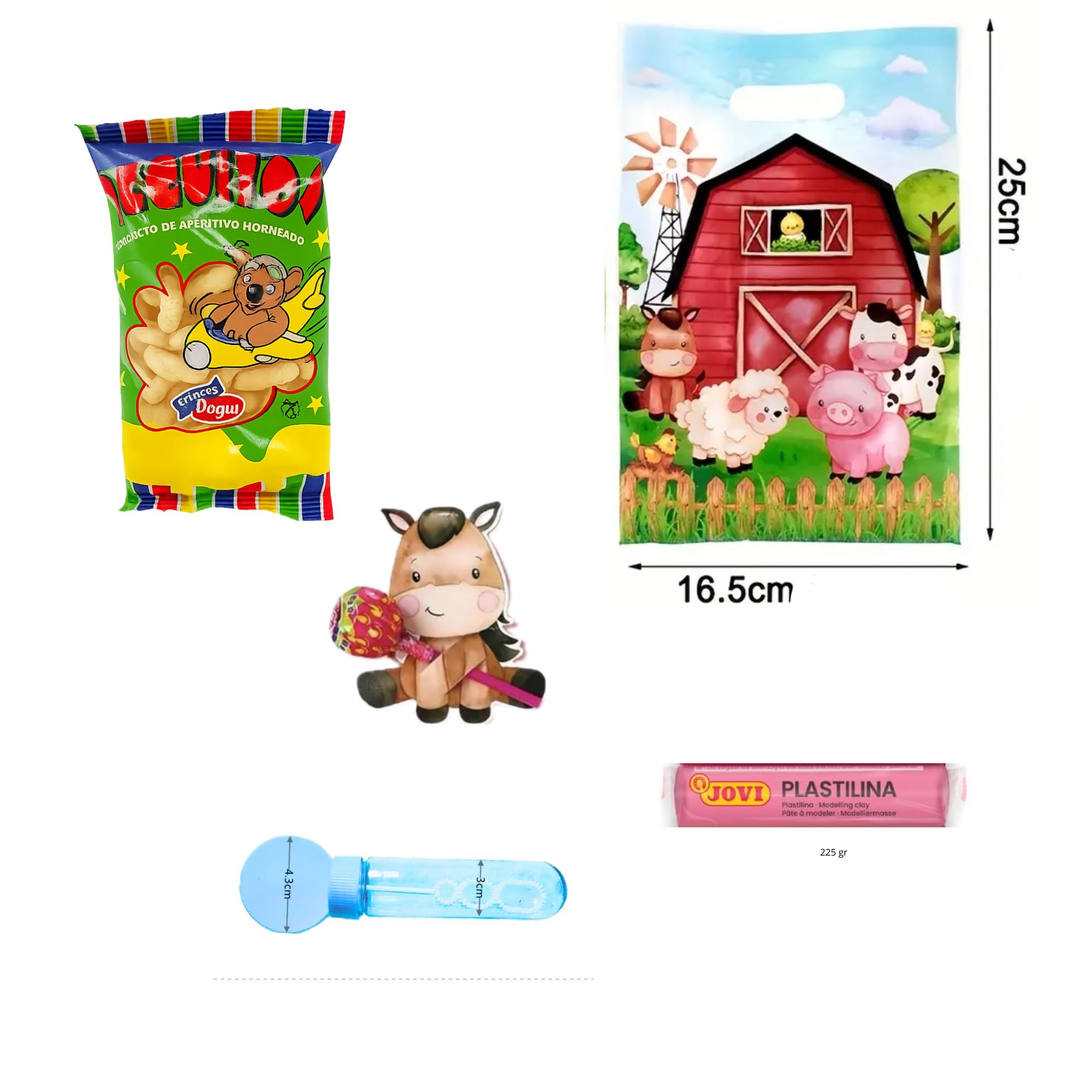 Pack Cumpleaños Infantil granja 10 niños -Decoracion Mesa Completa y Detalles Invitados-Fiesta Infantil Granja.101 unidades.