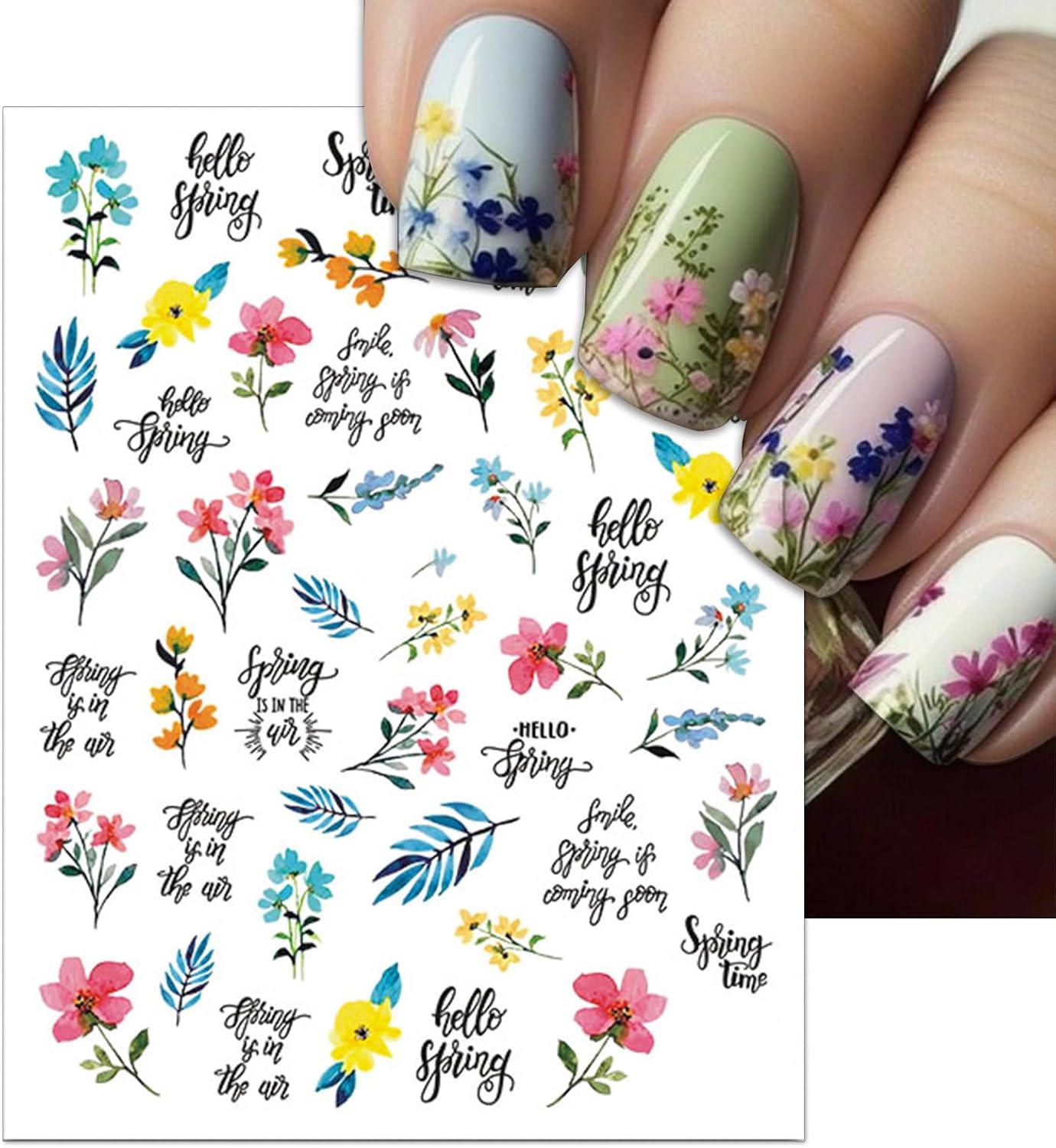 IDDFEVE 12 Sheets Flower Nail Art Stickers, Self-Adhesive Variety Colorful Floral Nail Decals, 3D Design Butterflies Dragonfly Nail Decorations for Women image 2