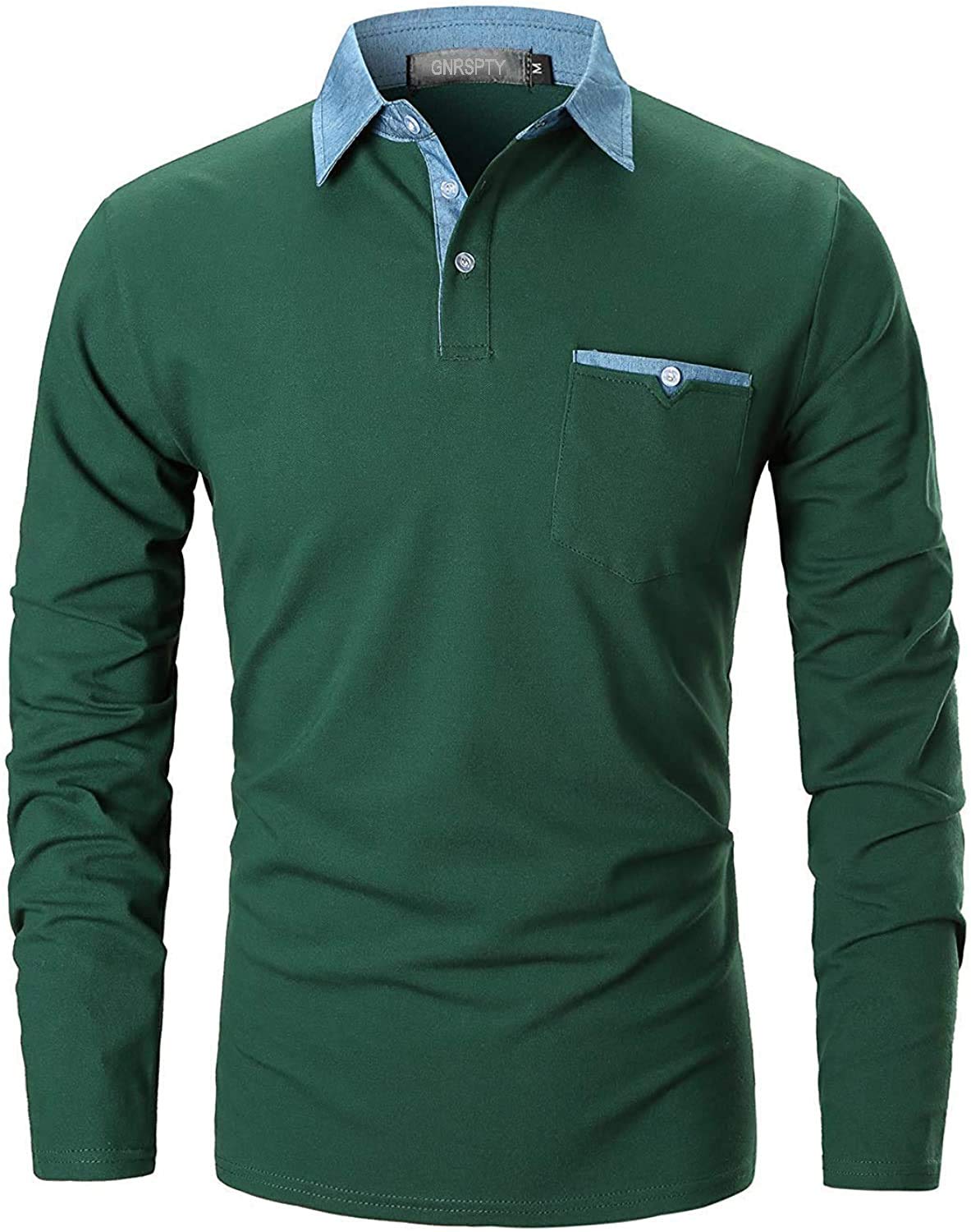 GNRSPTY Polo Manica Lunga Uomo Maglietta Denim Collare Maglia Elegante Cotone T-Shirt Golf Tennis Lavoro Camicia