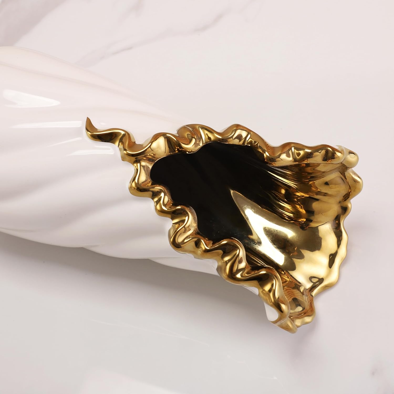 Modern White and Gold Vase Home Decor Hydroponic Table Center Ceramic Vase Pendulum Flared Edge Home Decor Living Room Bedroom Wedding Party Office (White Gold Small) - Image 8