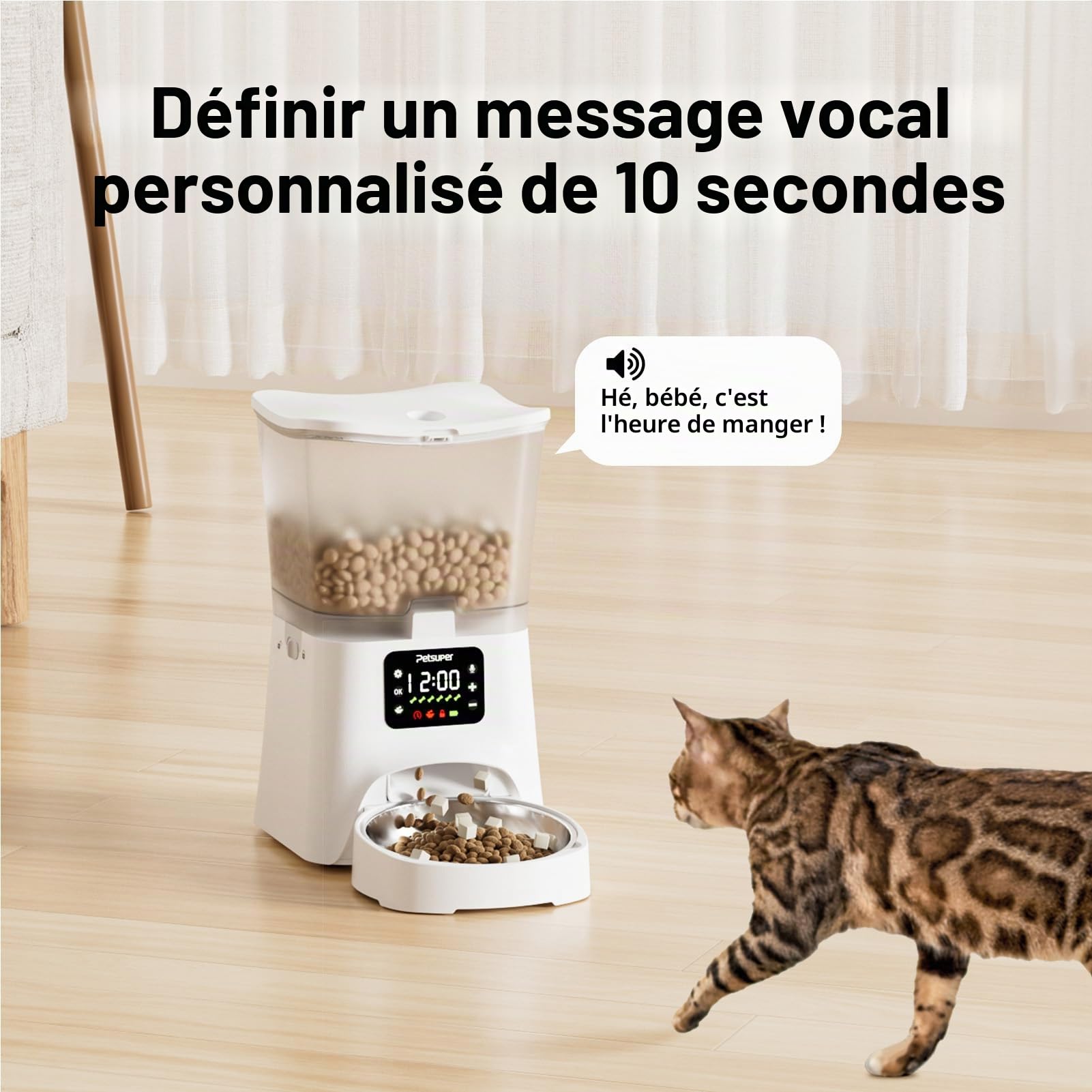 Distributeur Croquettes Chat Automatique, 3L avec Programme d'alimentation Enregistrement Vocal de 10 Secondes, Distributeur Automatique Croquettes Chat de 1 à 6 Repas par Jour