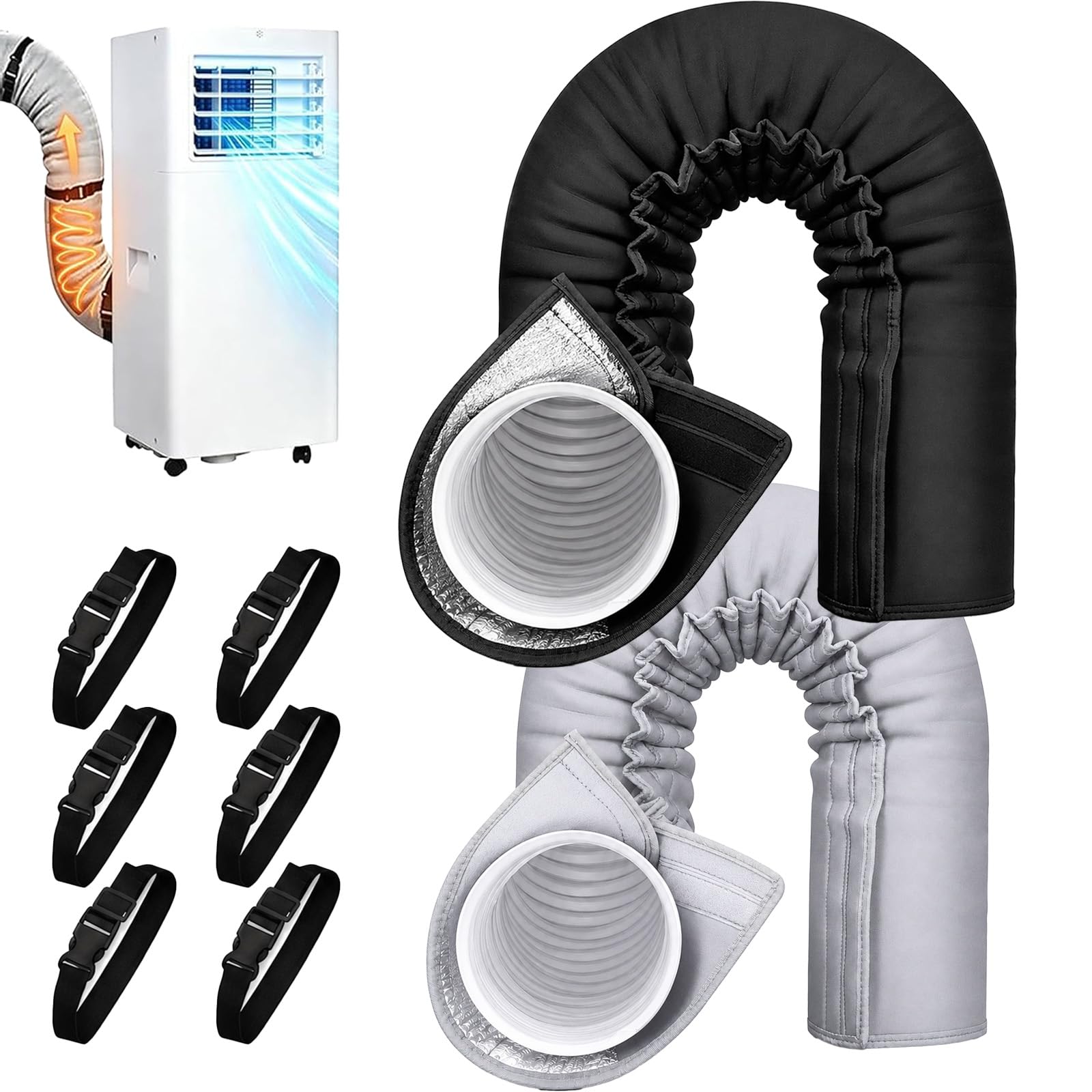 Nnbwlmaee 2Mix Portable Air Conditioner Hose Insulation Sleeve - Fits 5/5.9 In Diameter Thermal Pipe Cover, Insulated Hoses Duct Vent Cover, Easy To Install With 3 Adjustable Straps (2Mix)